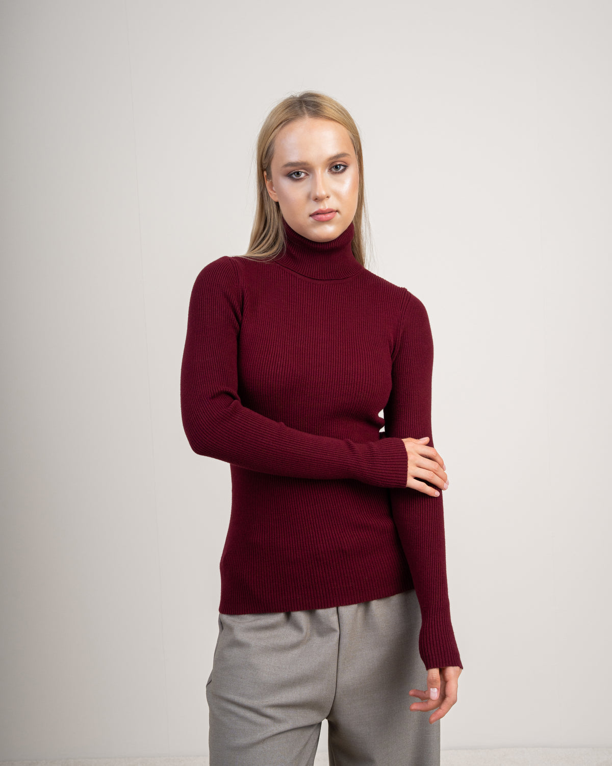 Striped High Neck Basic Top