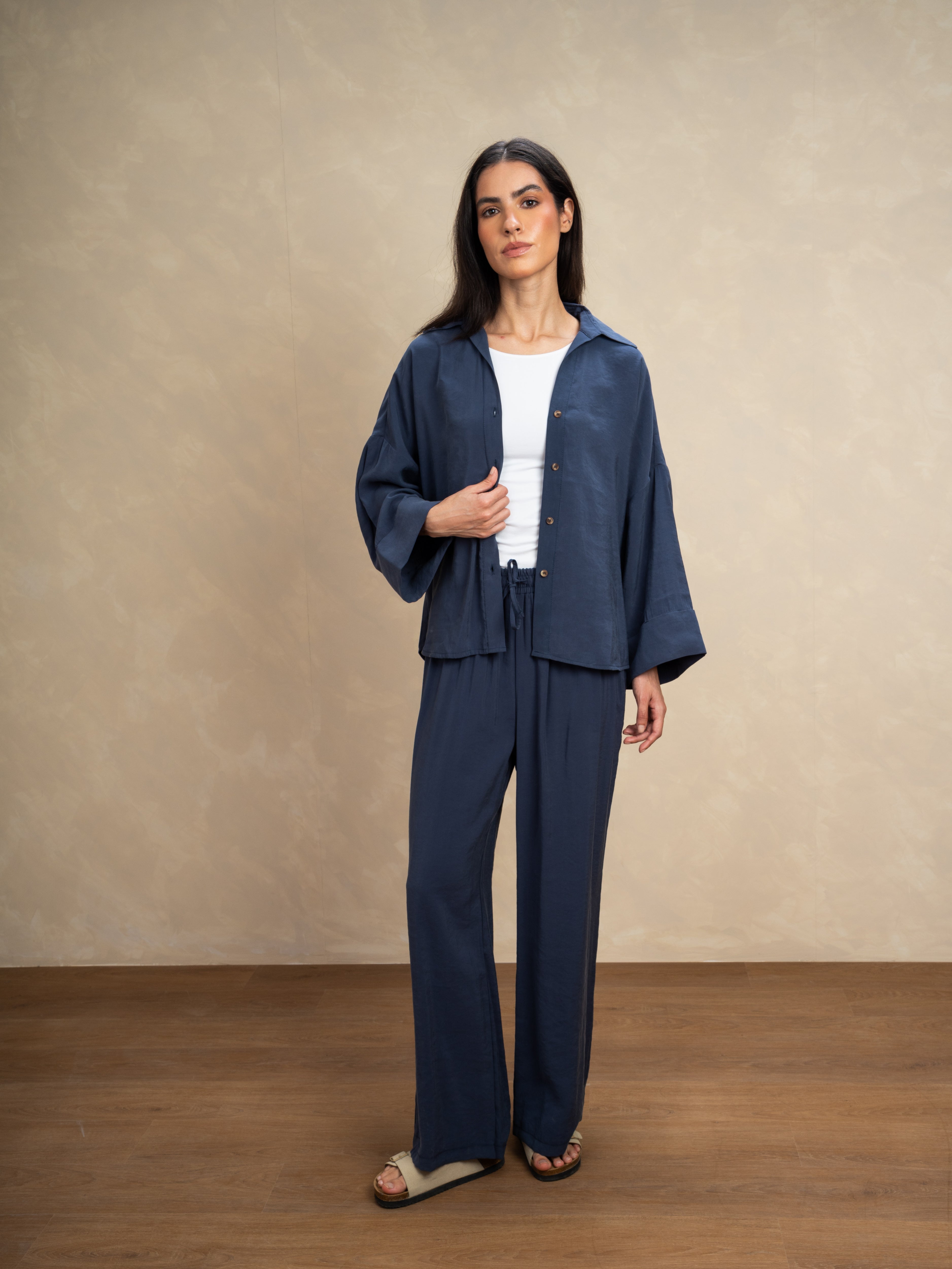 Oversized Plain Shirt - With Wooden Buttons
