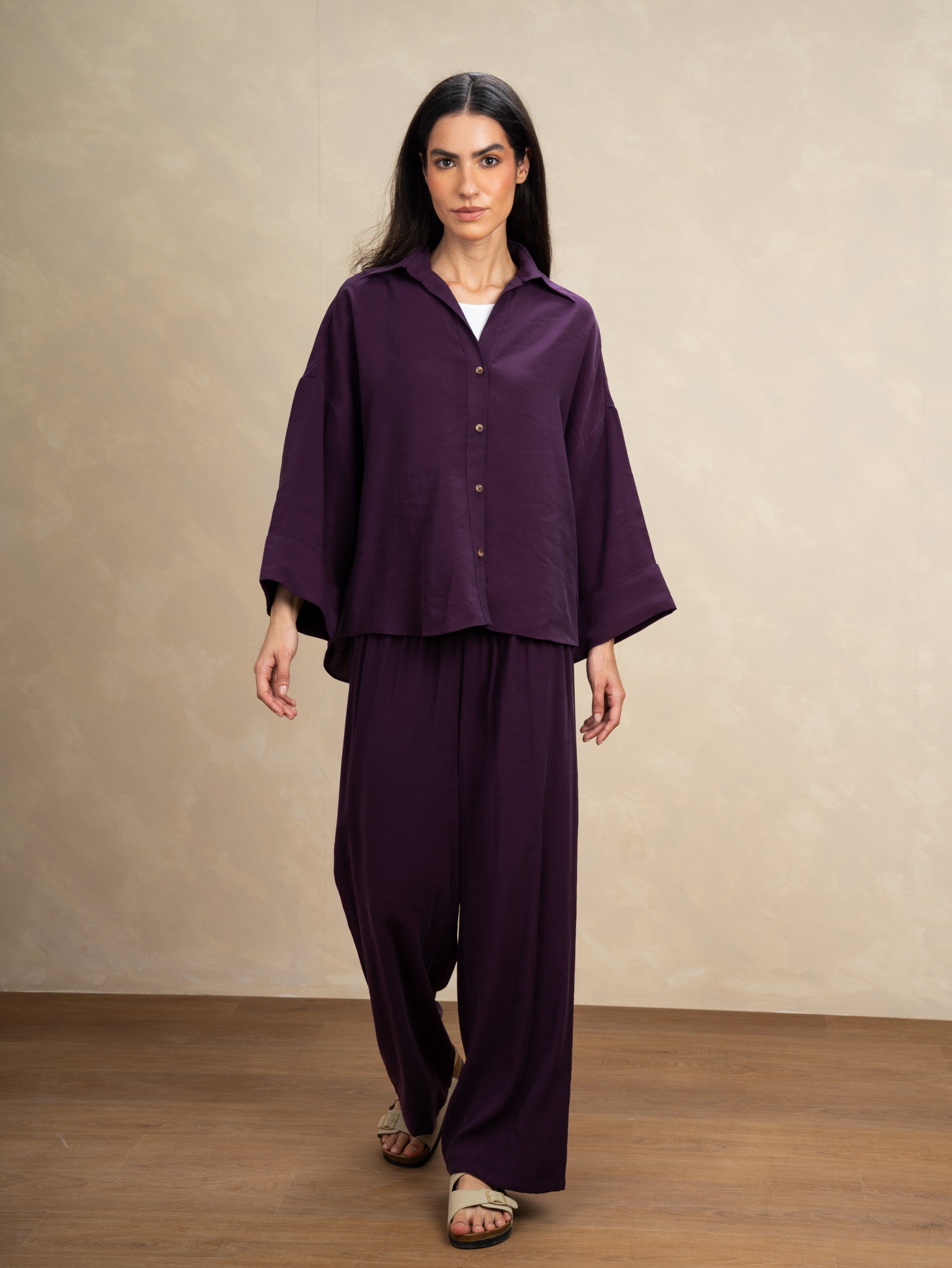 Oversized Plain Shirt - With Wooden Buttons