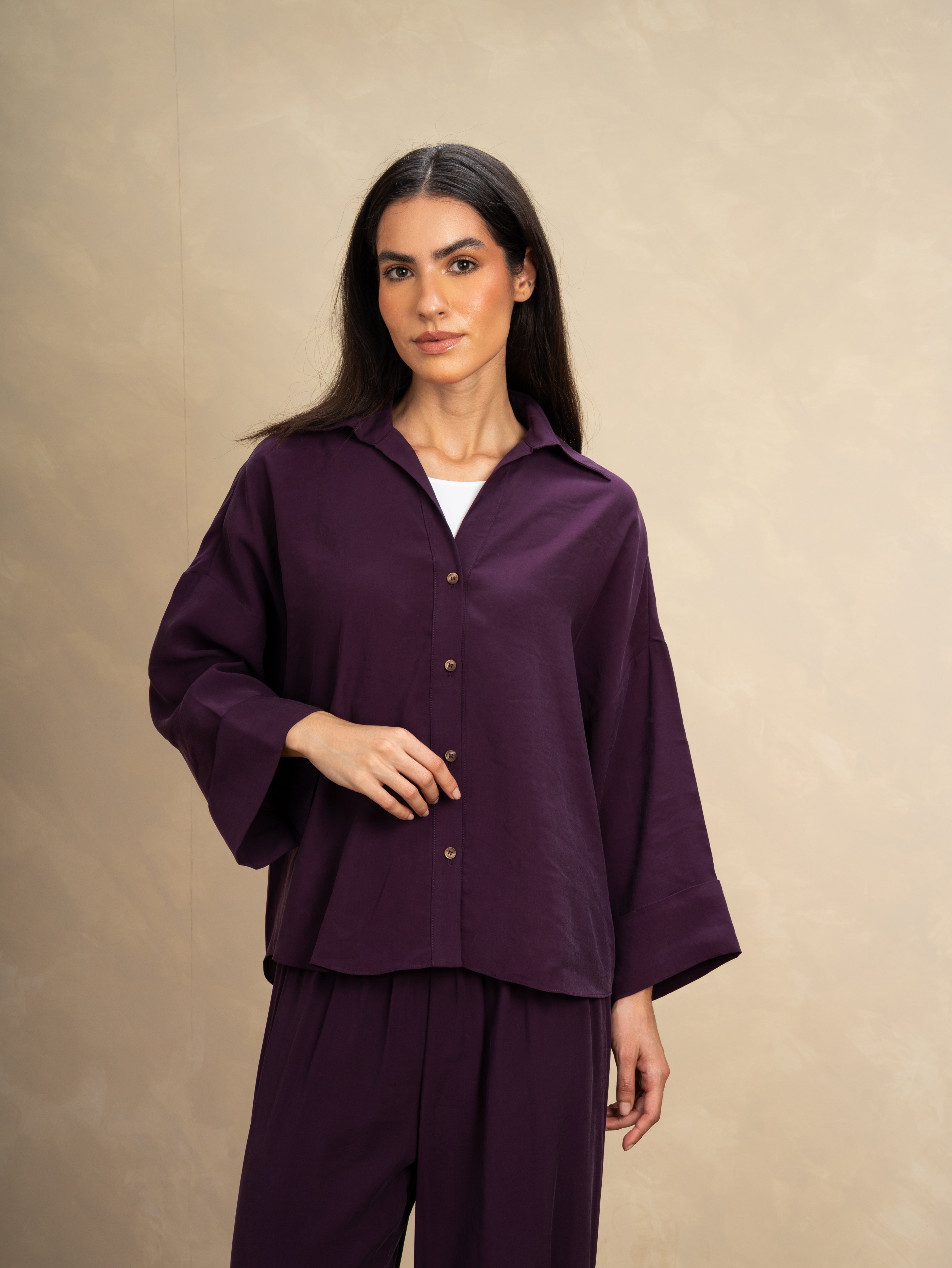 Oversized Plain Shirt - With Wooden Buttons
