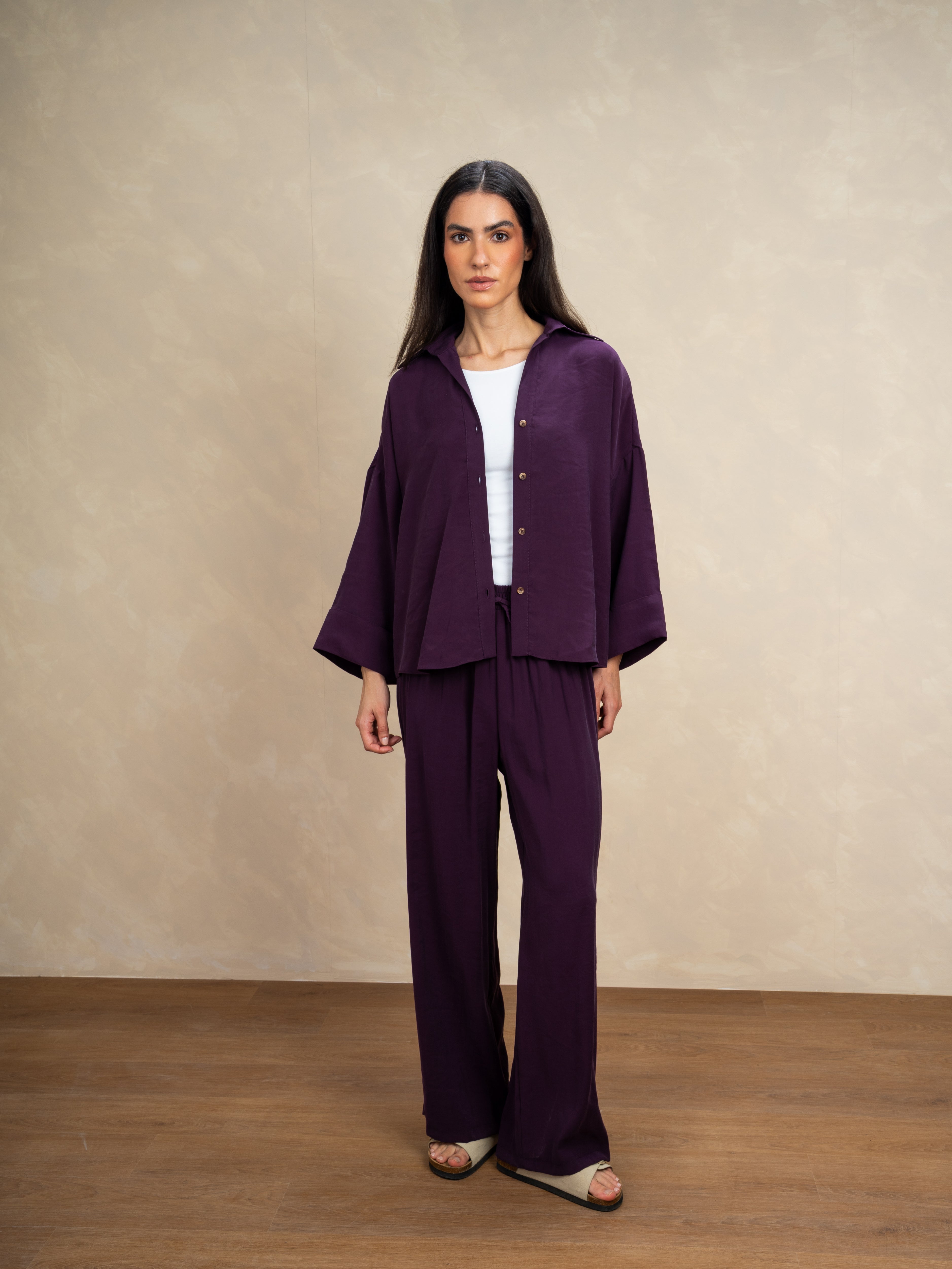 Oversized Plain Shirt - With Wooden Buttons