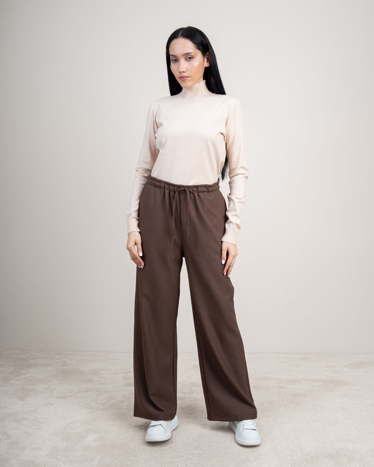 Plain Trousers With Elastic Waist - And Drawstring