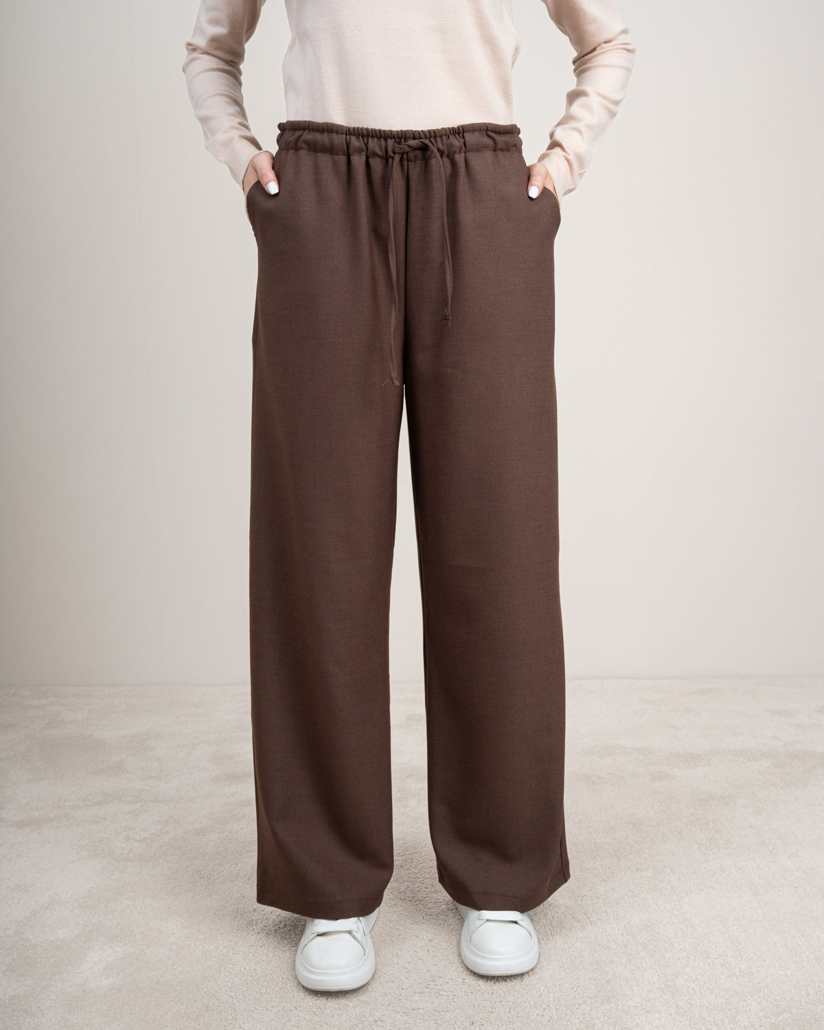 Plain Trousers With Elastic Waist - And Drawstring