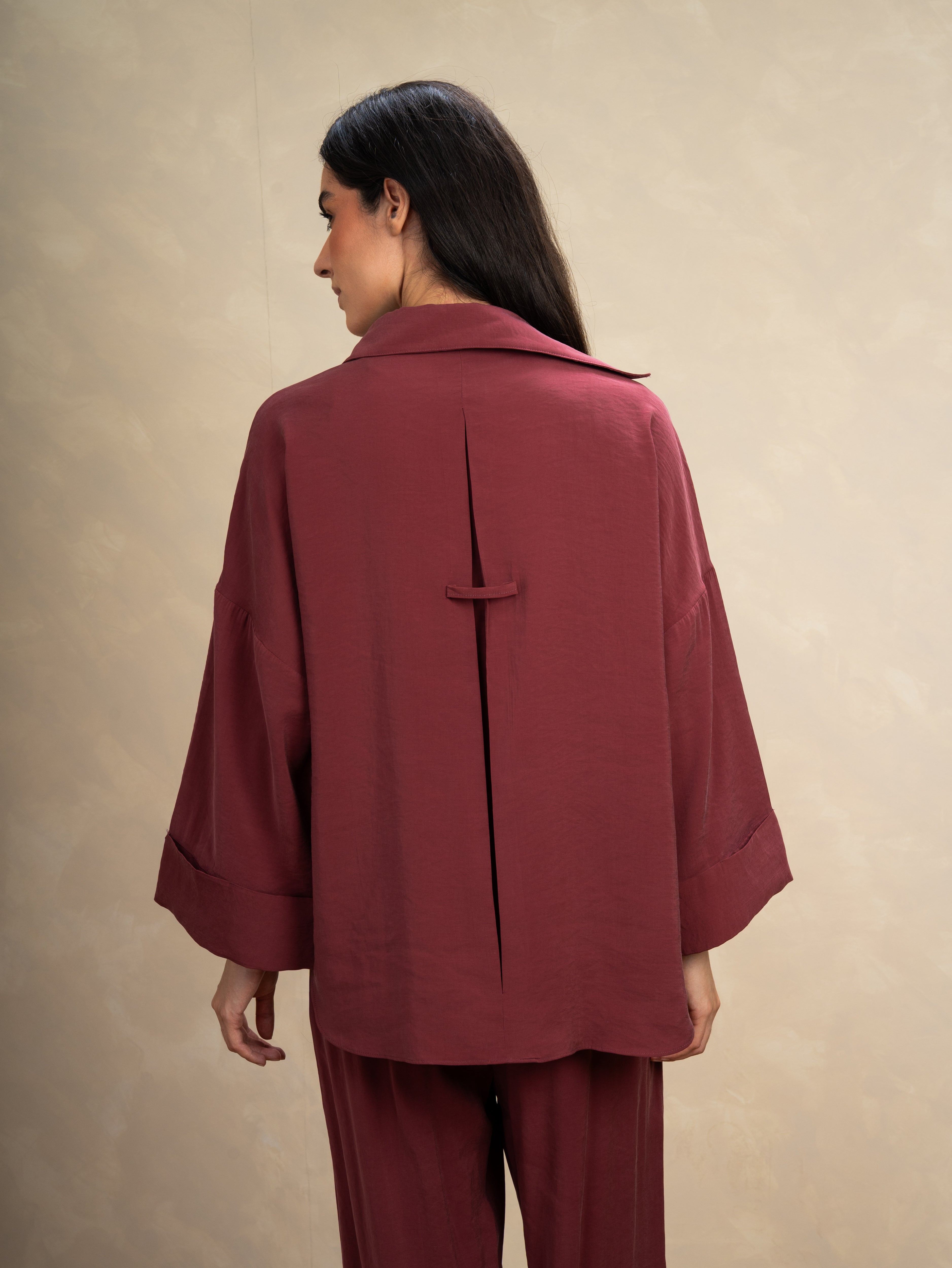 Oversized Plain Shirt - With Wooden Buttons