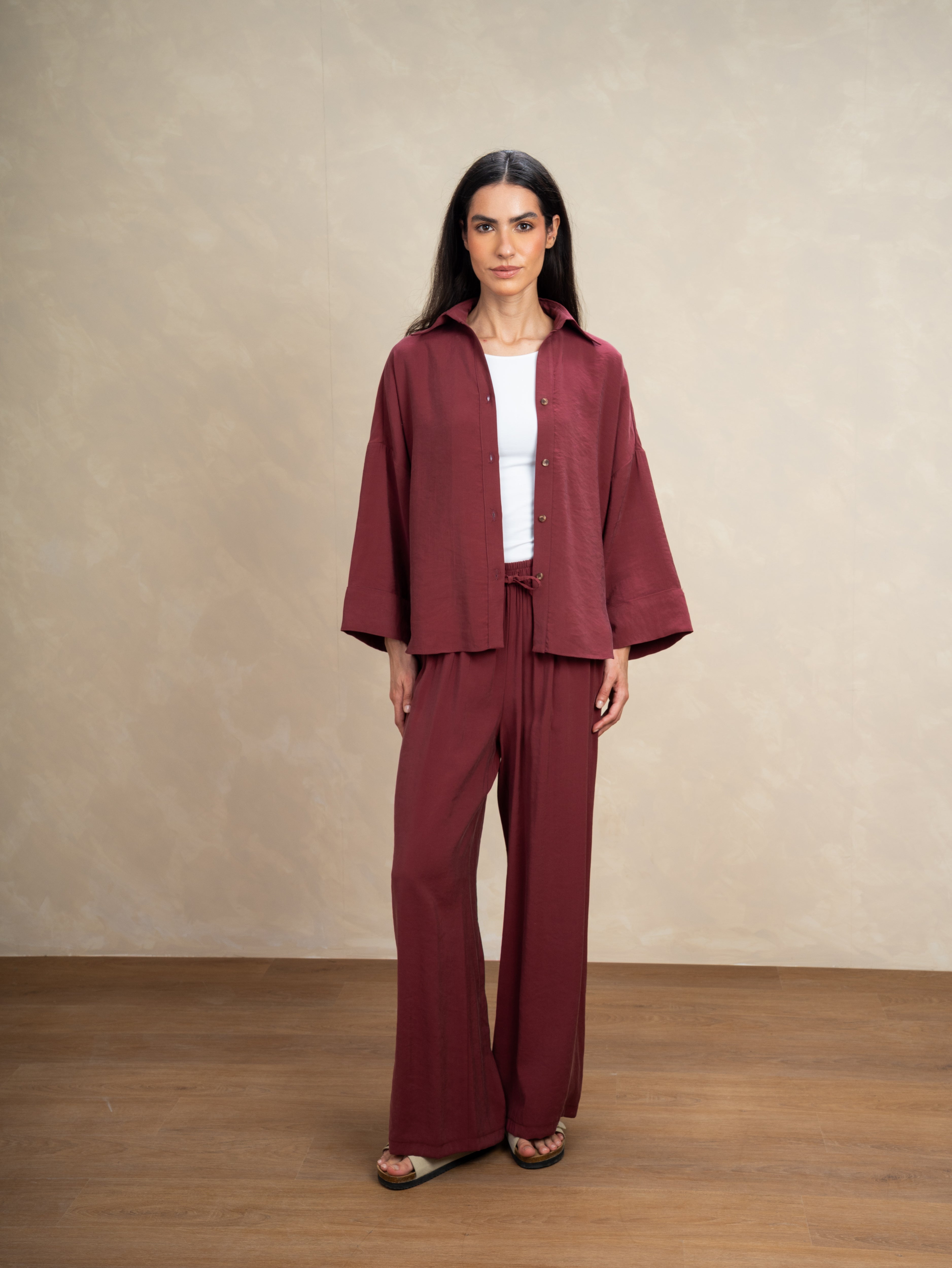 Oversized Plain Shirt - With Wooden Buttons