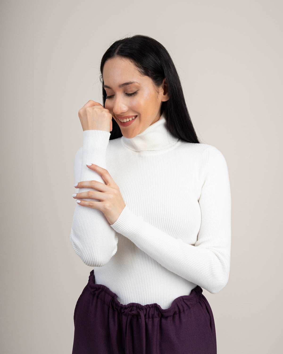 Striped High Neck Basic Top