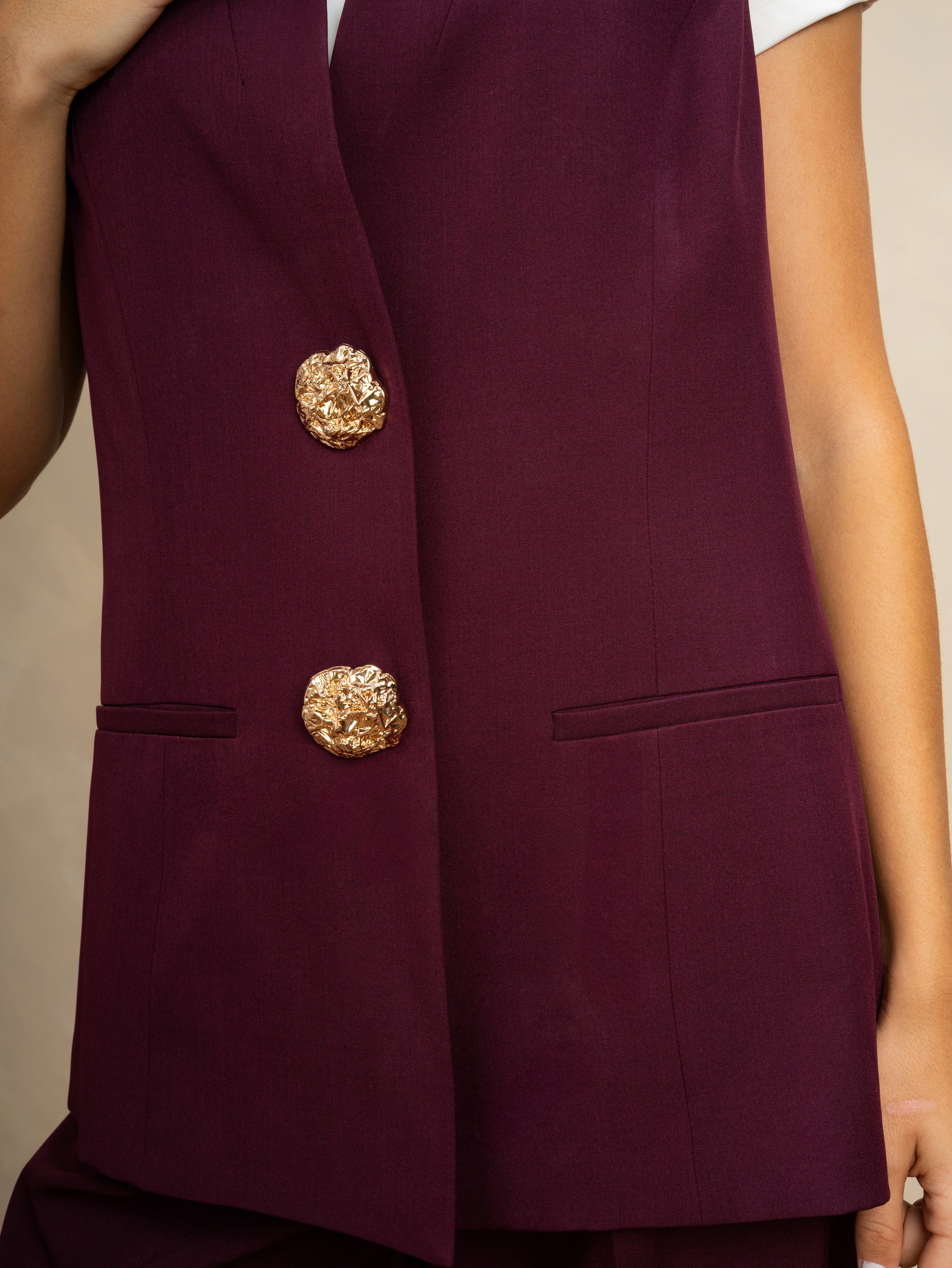 Long Vest With - Gold Button