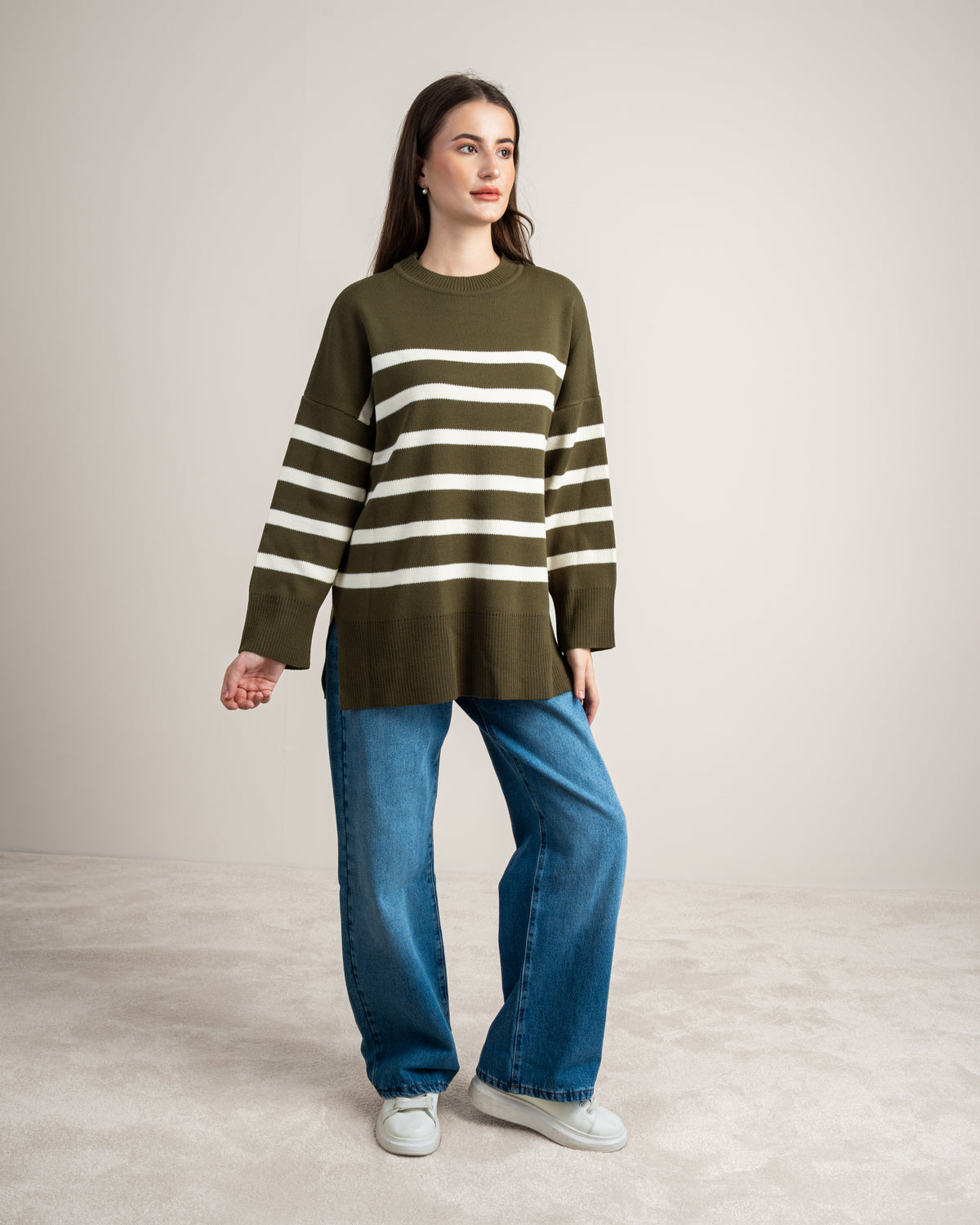Long Striped Knitwear Pullover