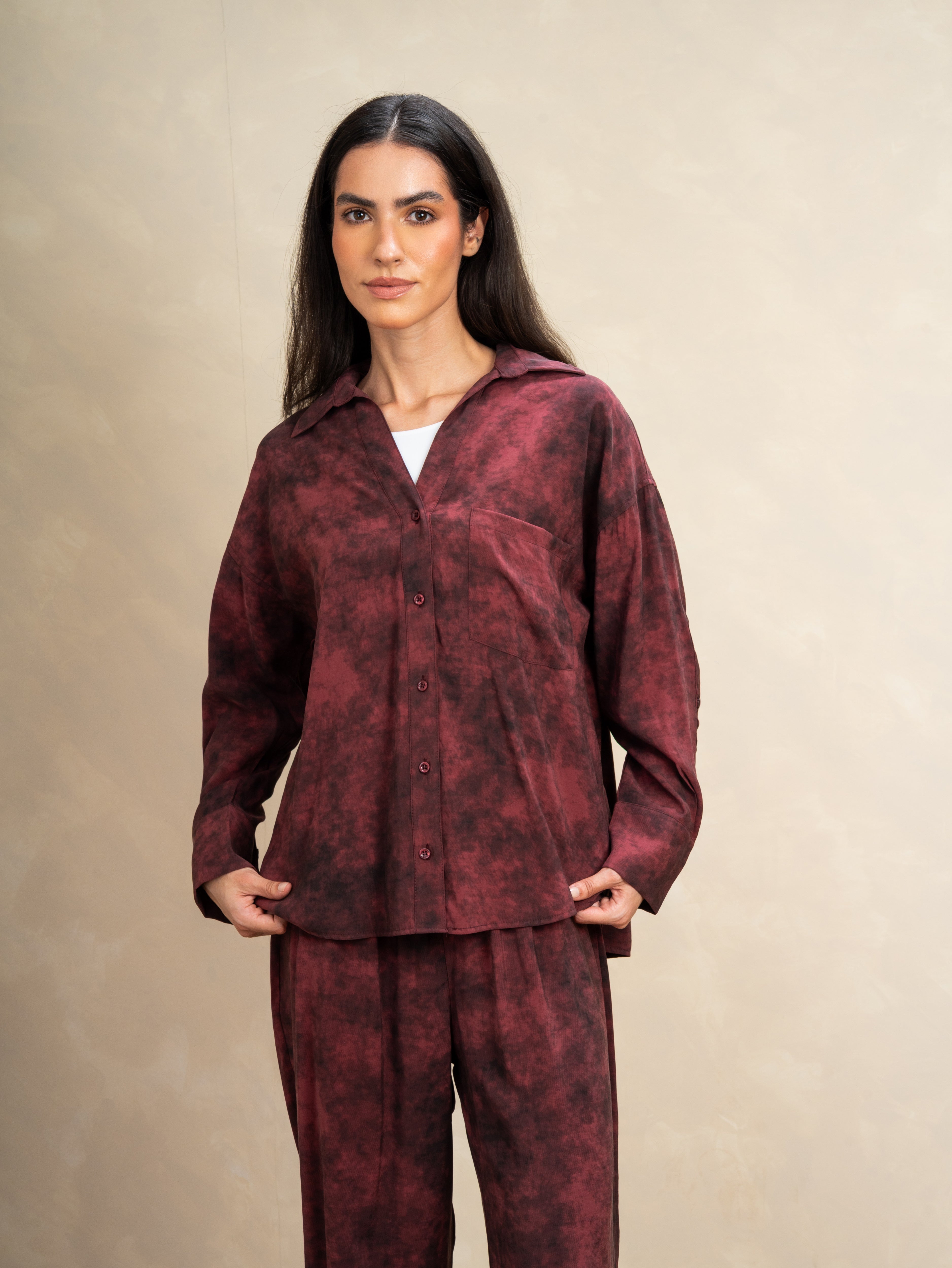 Plain Shirt With Sleeve Buttons - And Chest Pocket