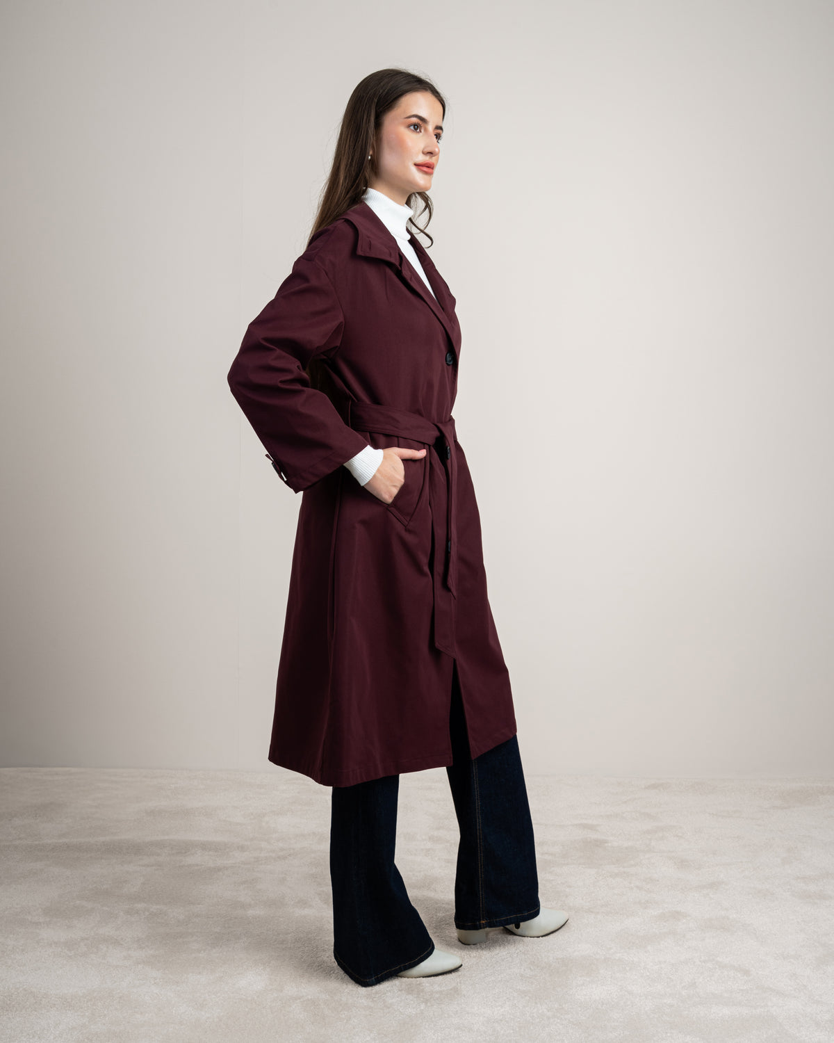 Waterproof Trench Coat - With Belt And Buttons