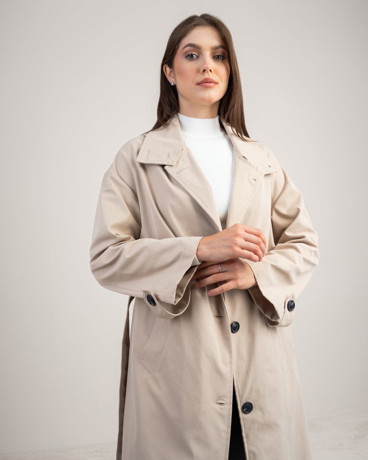 Waterproof Trench Coat - With Belt And Buttons