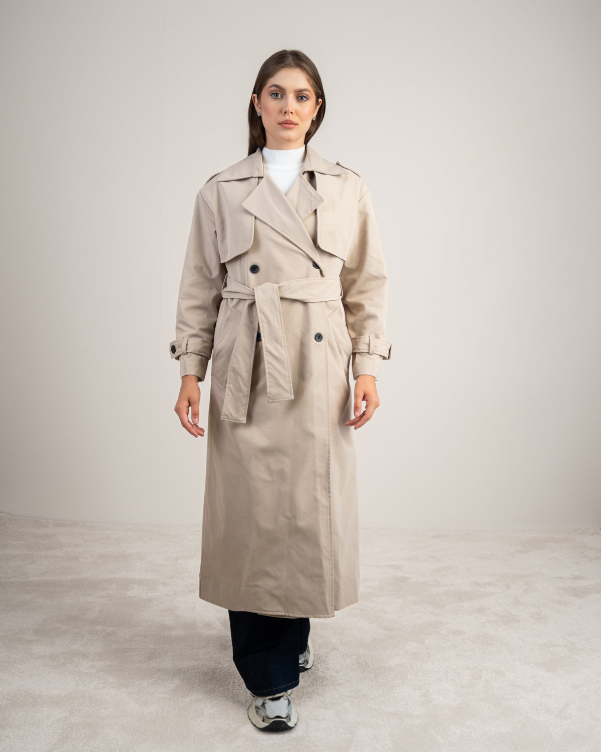 Gabardine Trench Coat - With Belt And Buttons