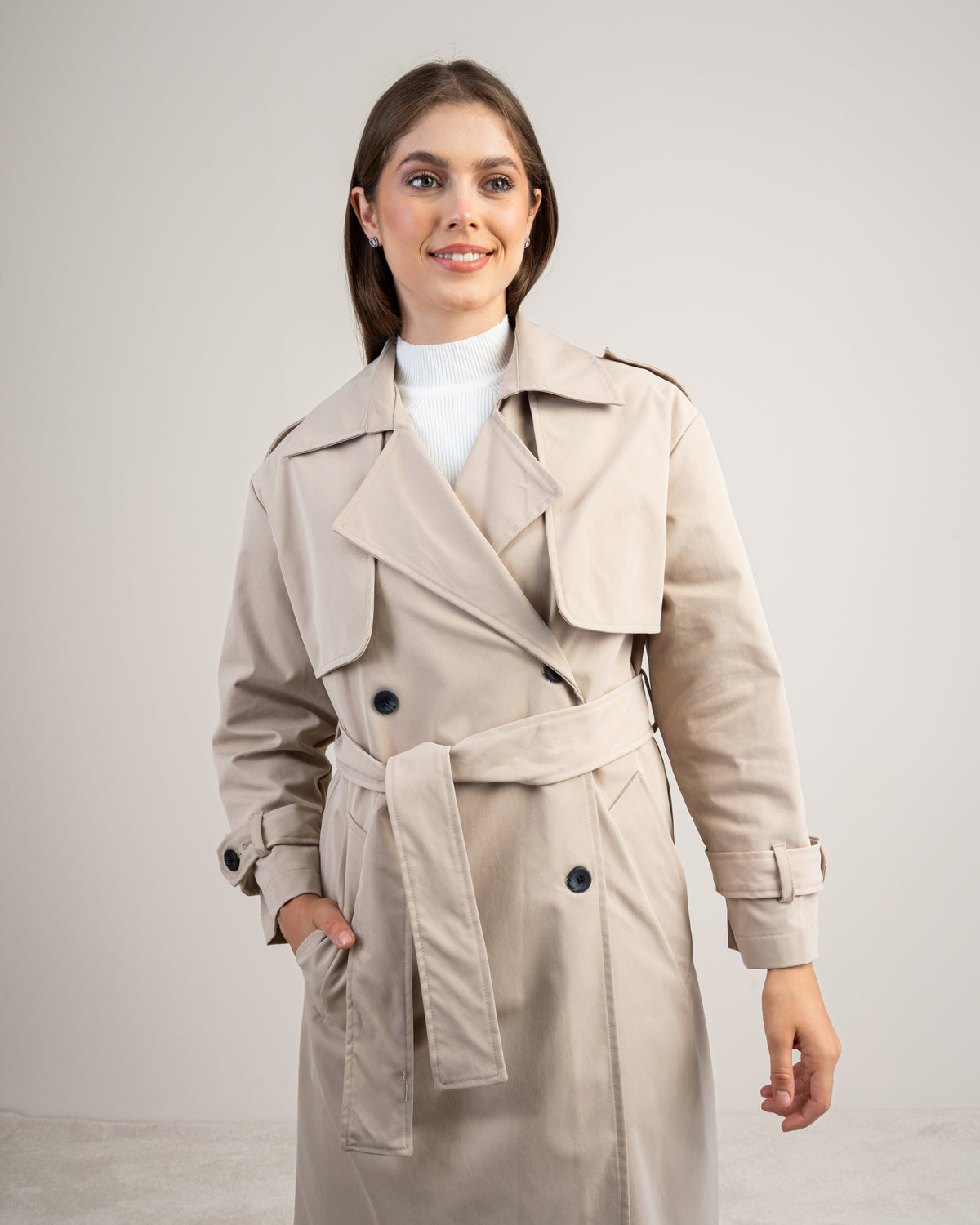 Gabardine Trench Coat - With Belt And Buttons
