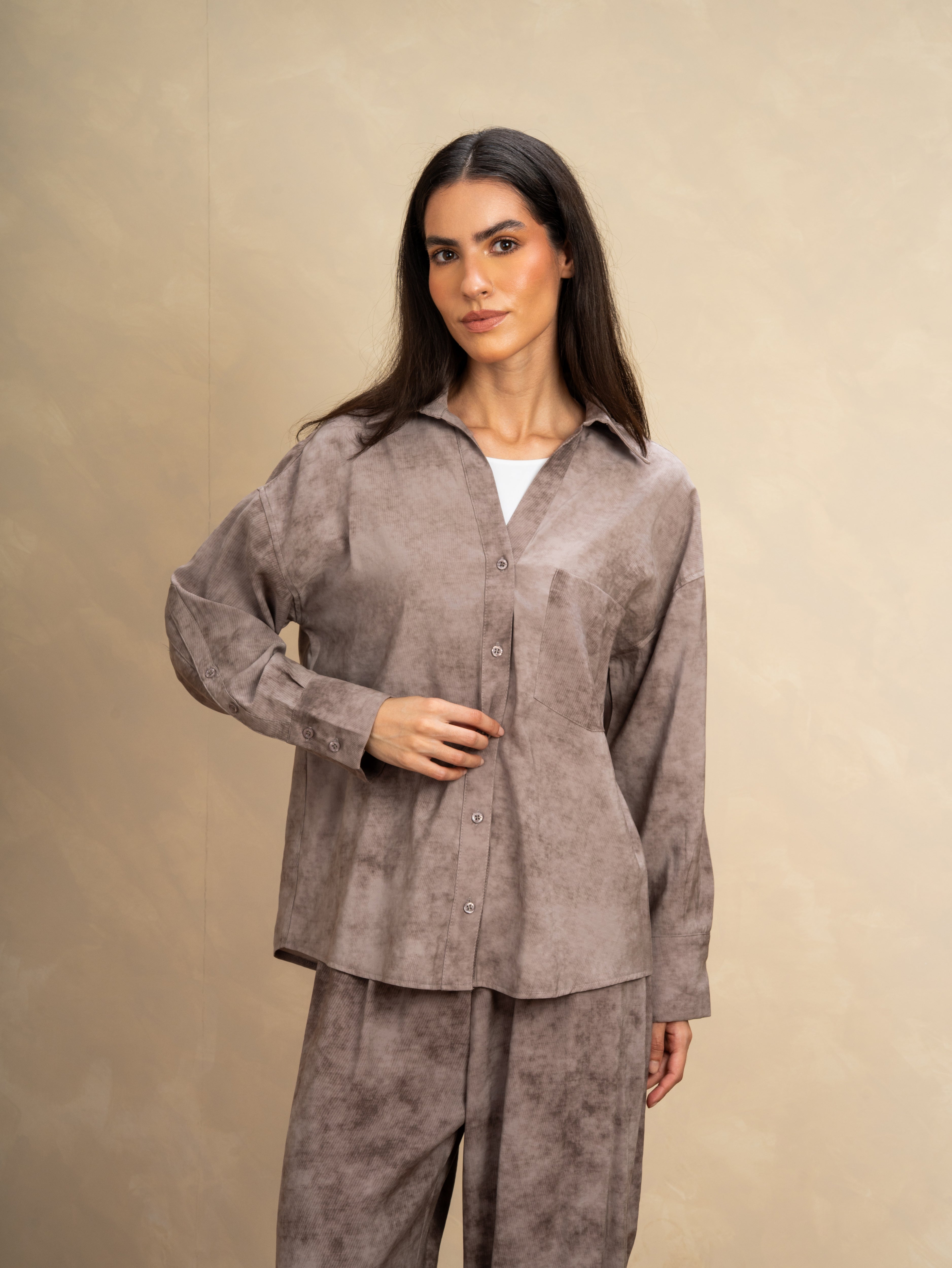 Plain Shirt With Sleeve Buttons - And Chest Pocket