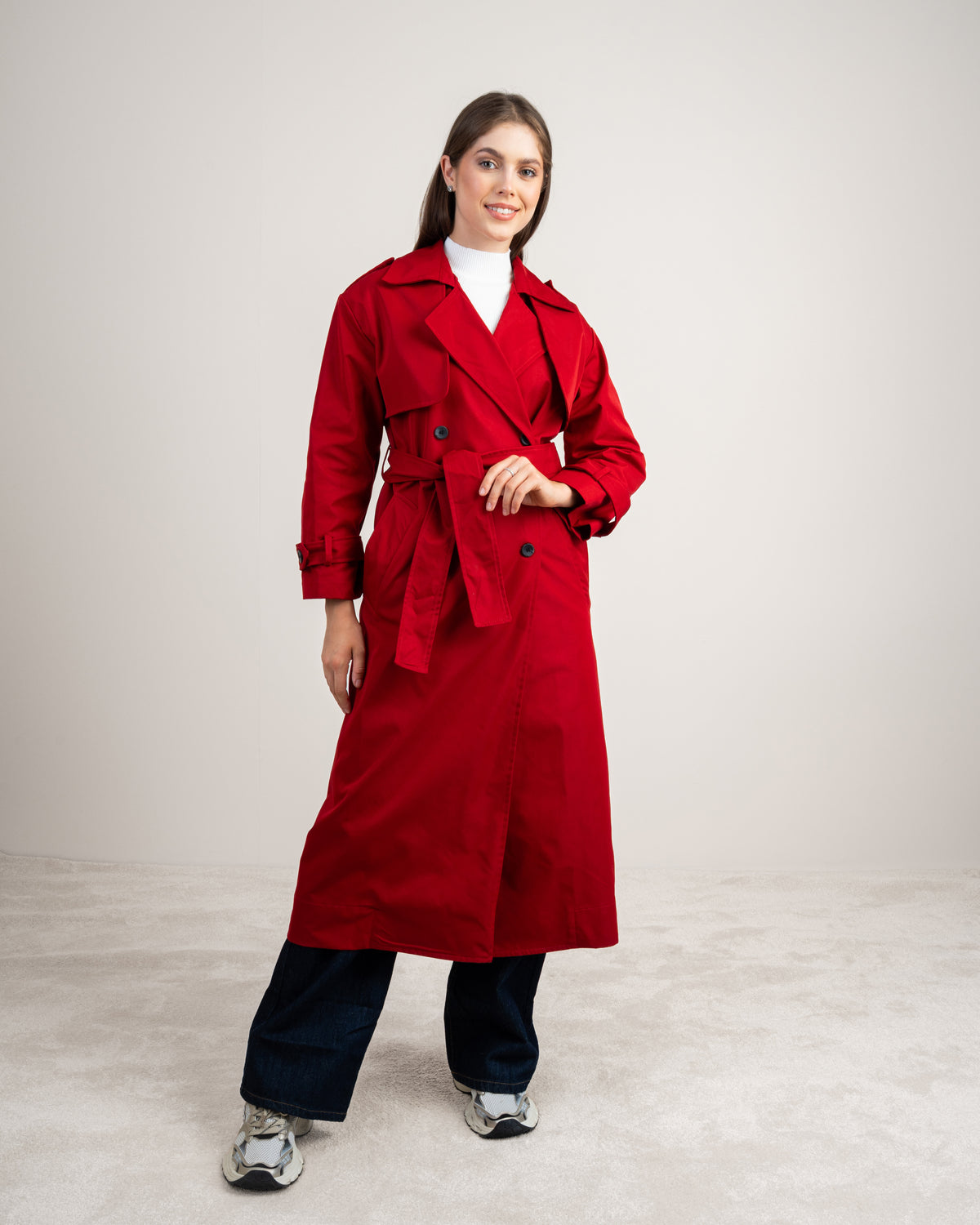 Gabardine Trench Coat - With Belt And Buttons