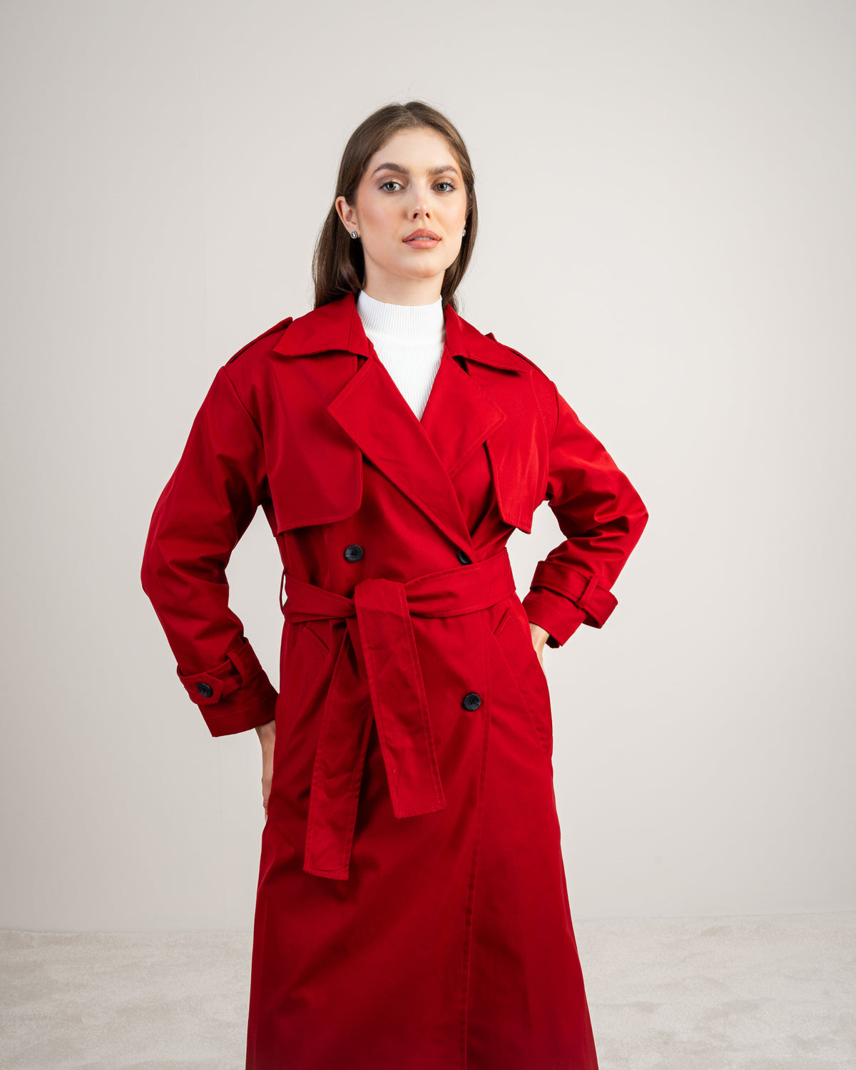 Gabardine Trench Coat - With Belt And Buttons