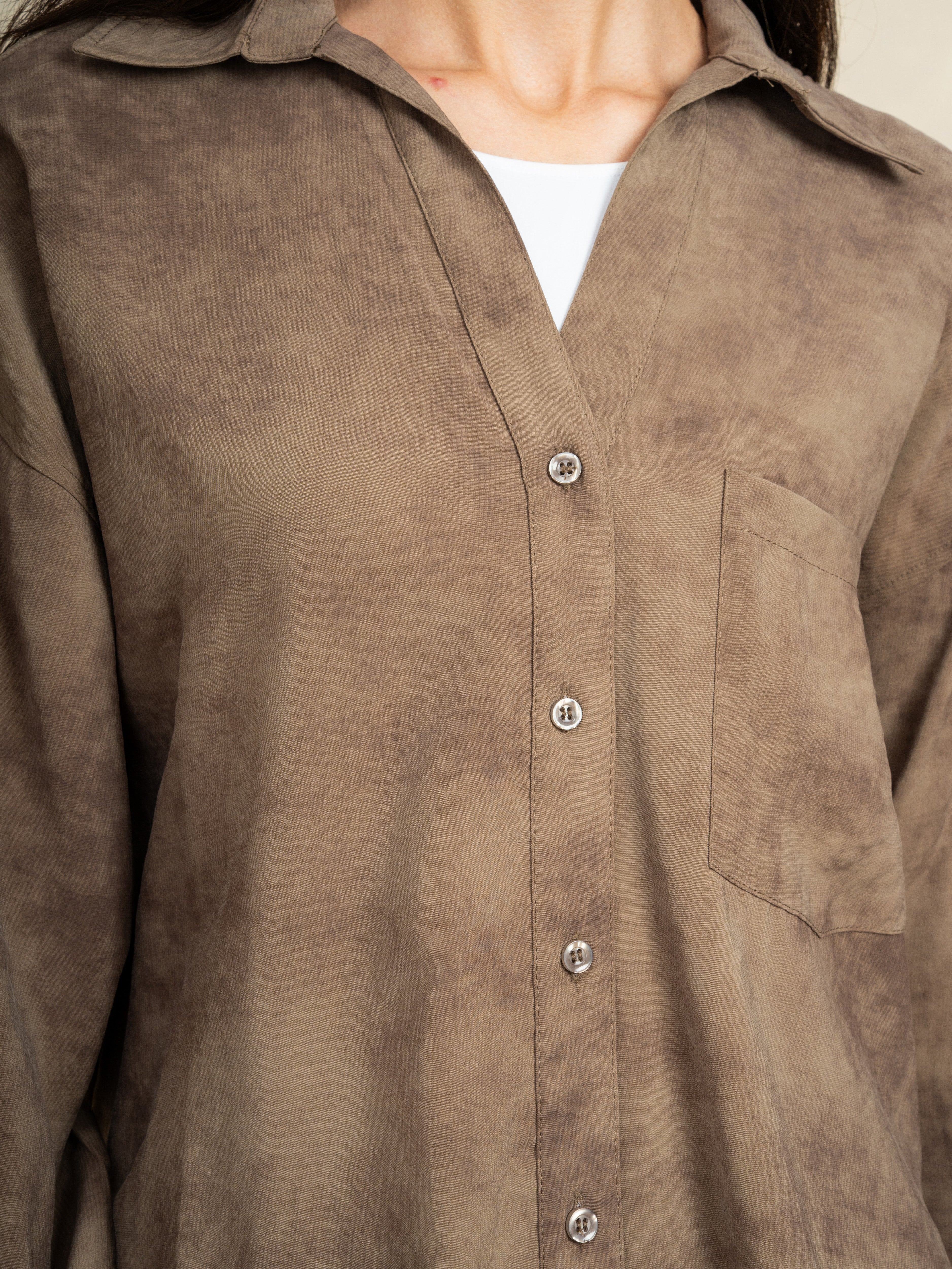 Plain Shirt With Sleeve Buttons - And Chest Pocket
