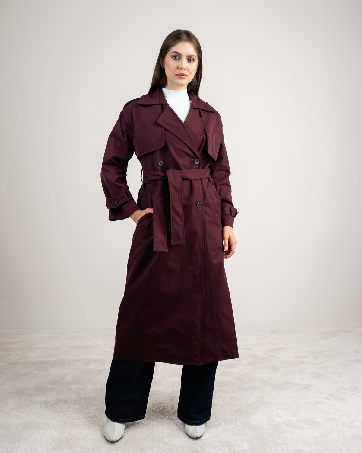 Gabardine Trench Coat - With Belt And Buttons