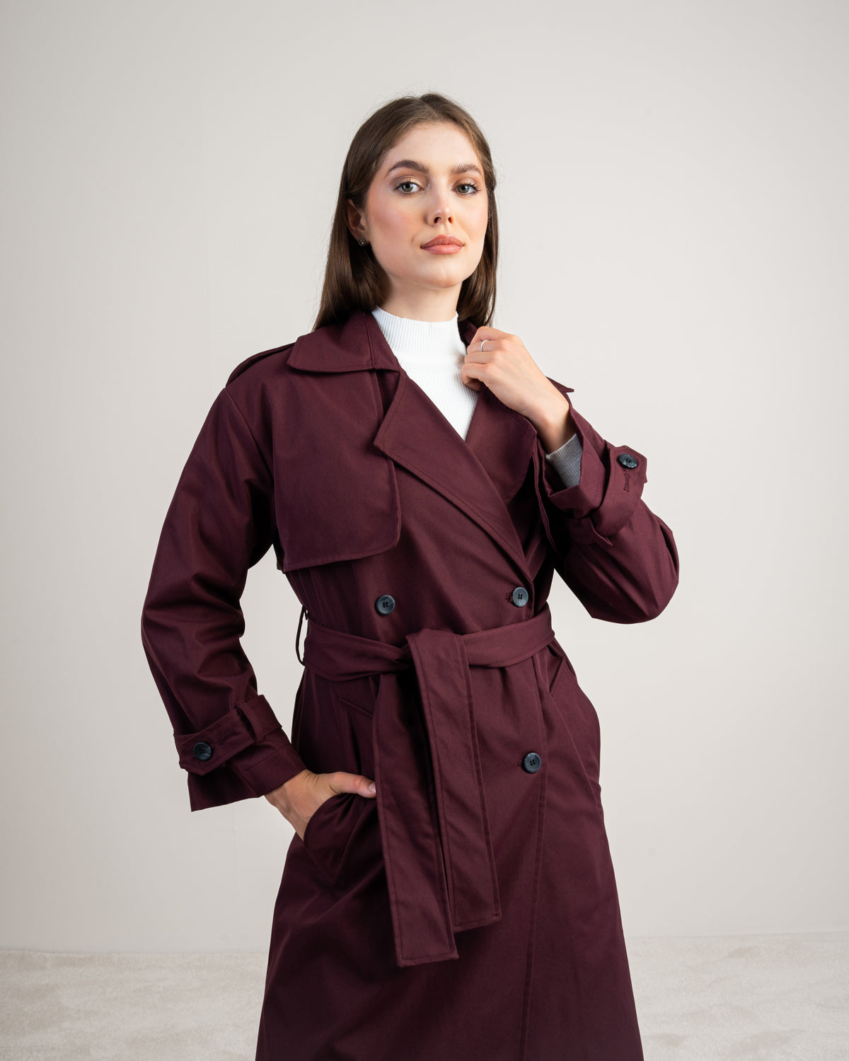 Gabardine Trench Coat - With Belt And Buttons