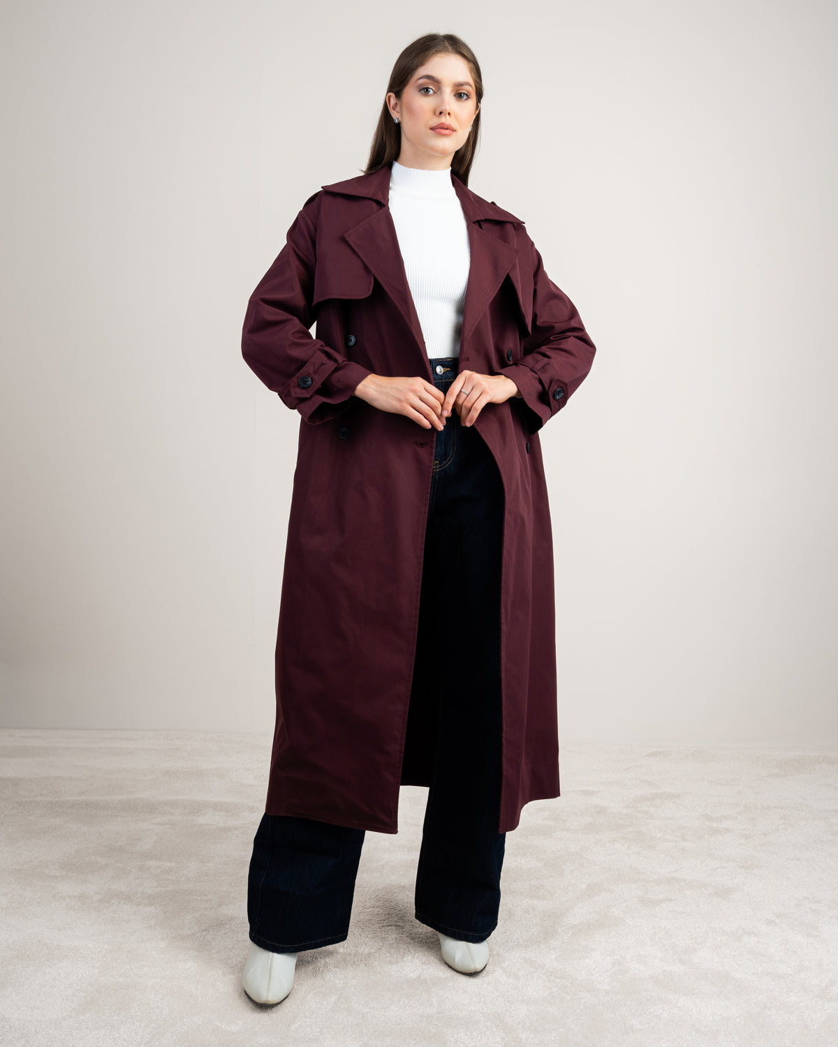 Gabardine Trench Coat - With Belt And Buttons