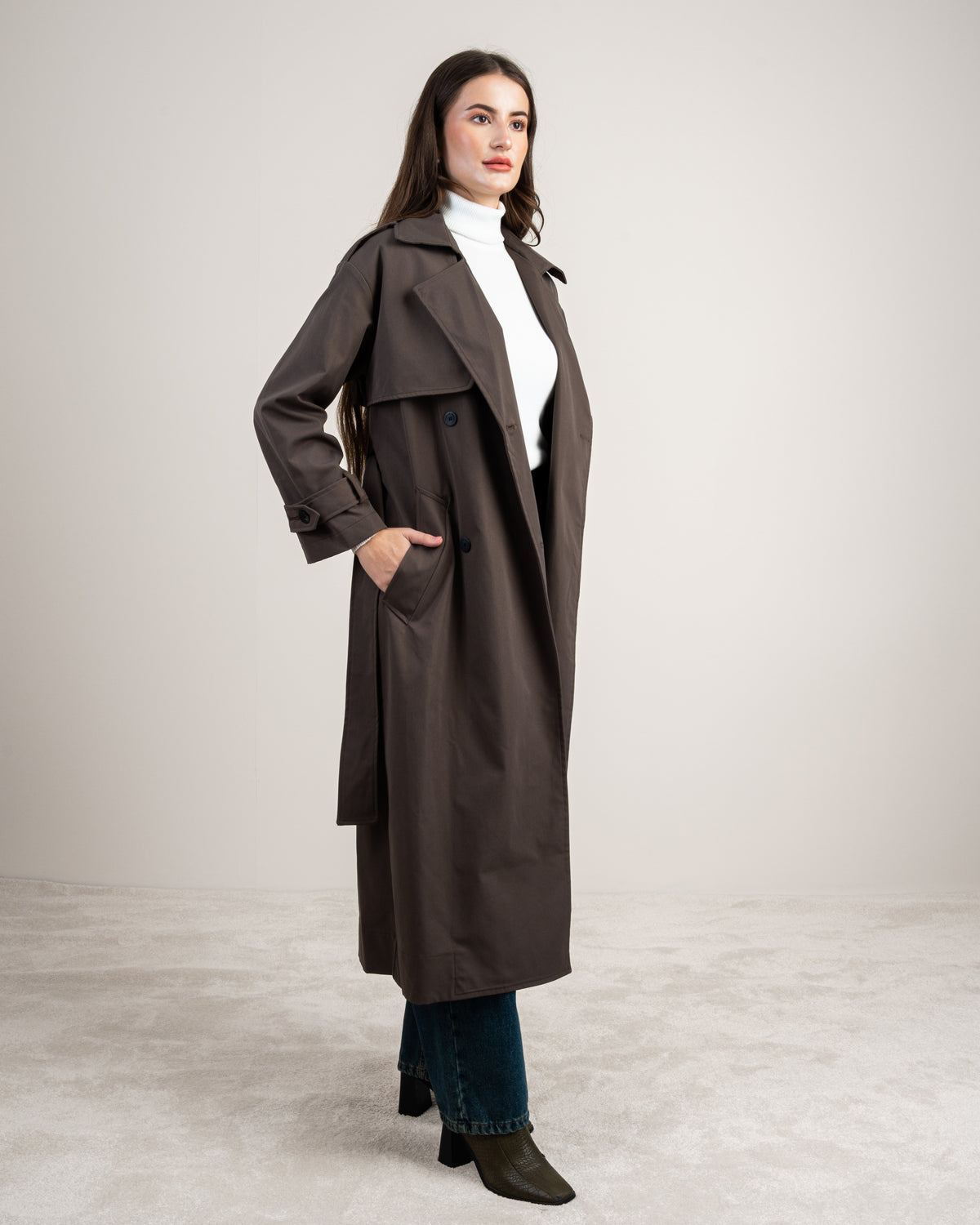 Gabardine Trench Coat - With Belt And Buttons
