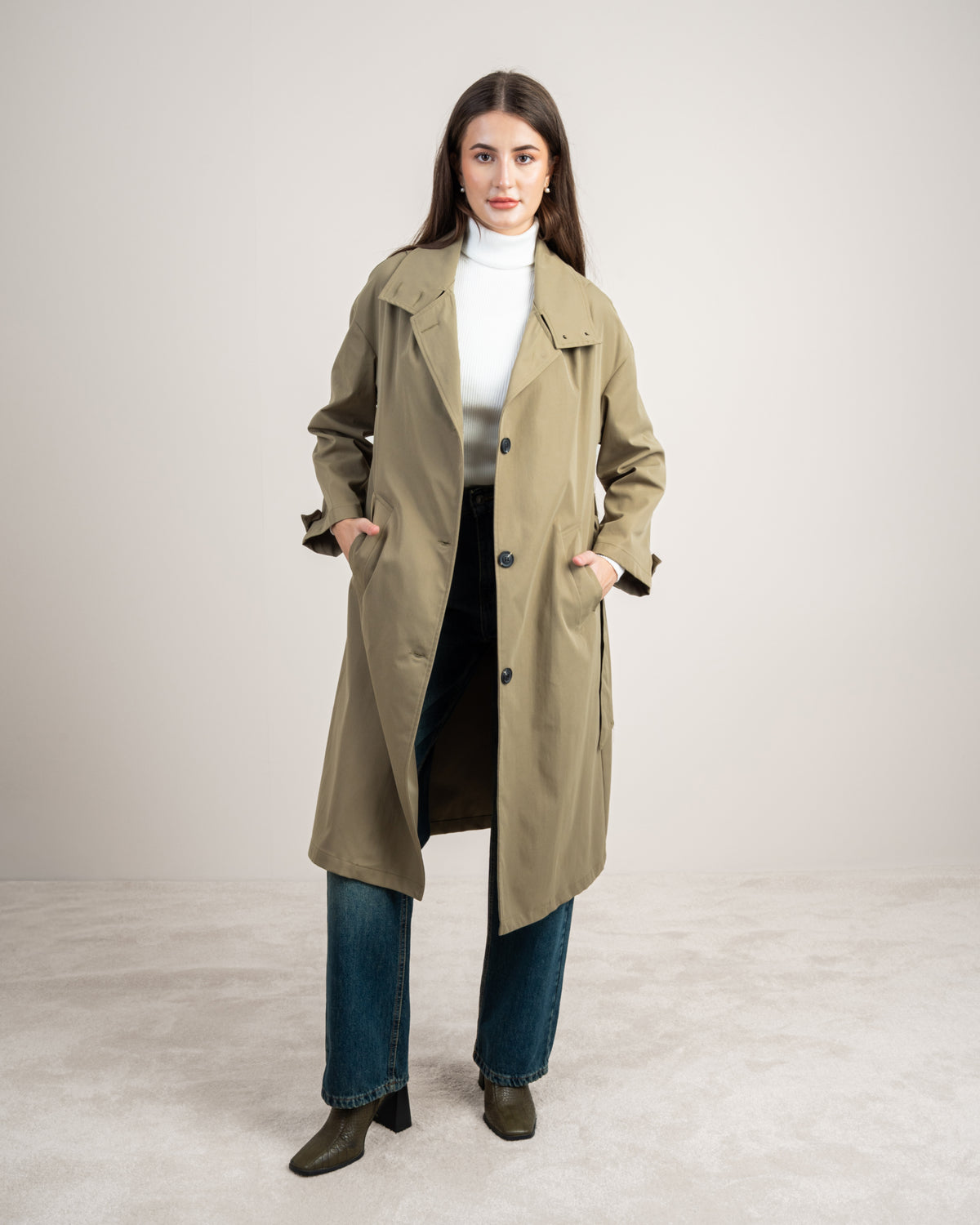 Waterproof Trench Coat - With Belt And Buttons