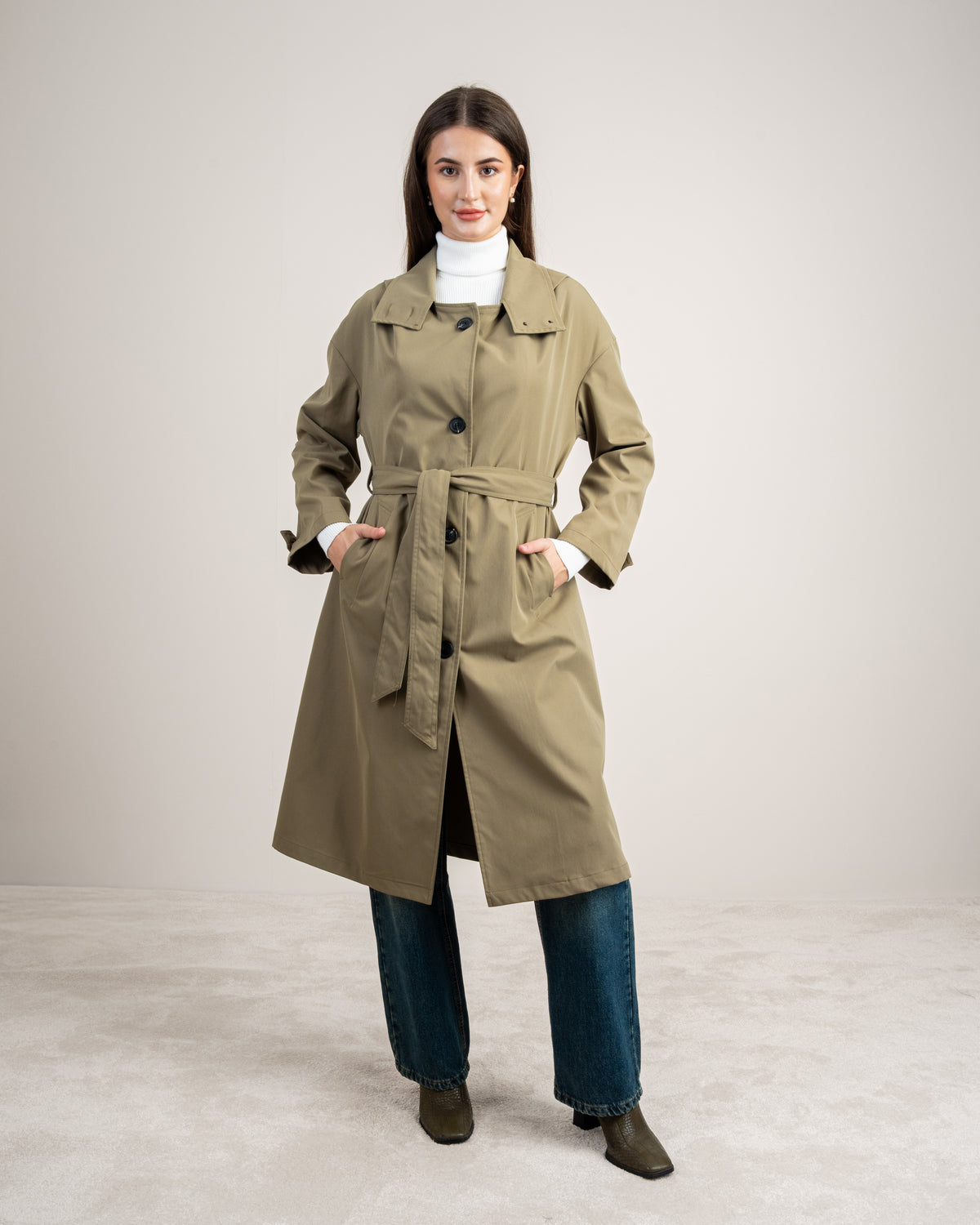 Waterproof Trench Coat - With Belt And Buttons