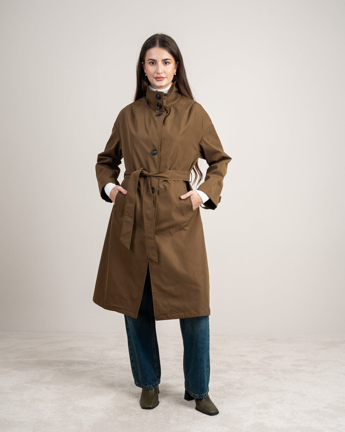 Waterproof Trench Coat - With Belt And Buttons