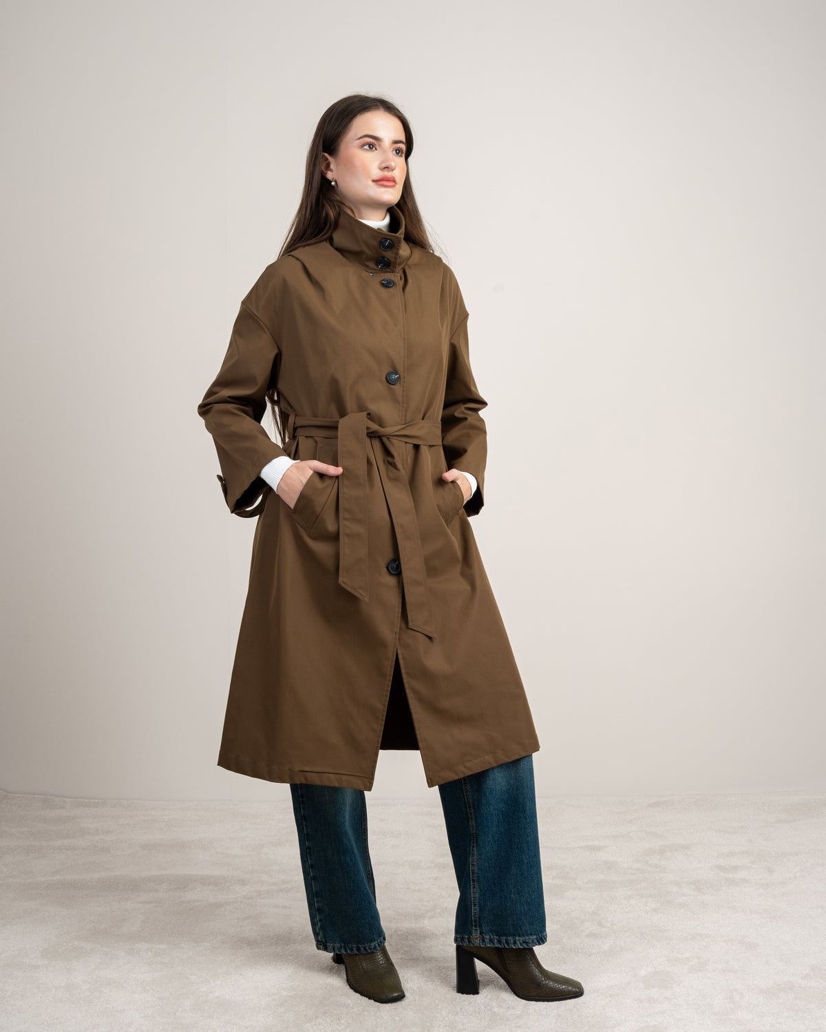 Waterproof Trench Coat - With Belt And Buttons