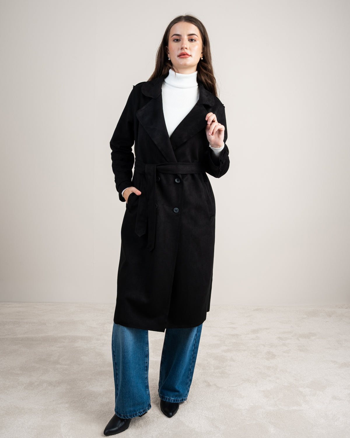 Soft Fabric Trench Coat - With Belt