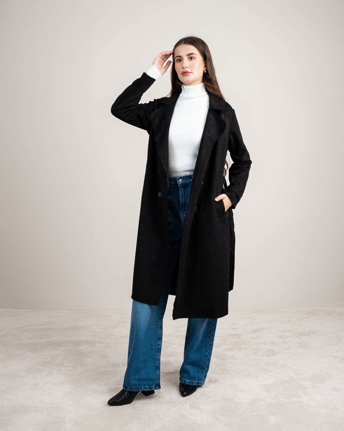 Soft Fabric Trench Coat - With Belt