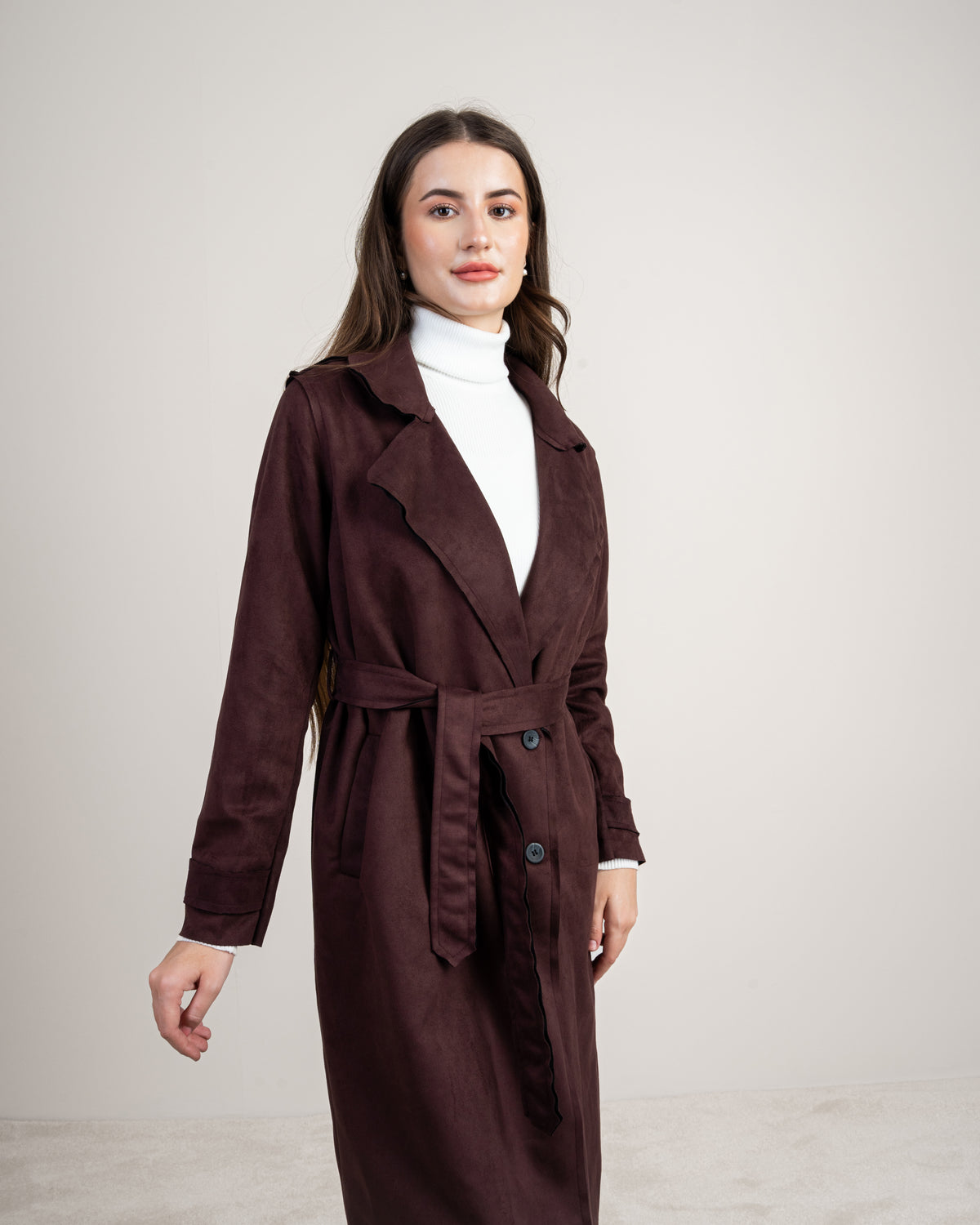 Soft Fabric Trench Coat - With Belt