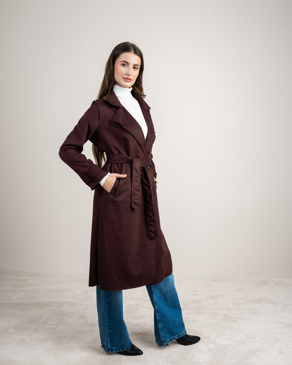 Soft Fabric Trench Coat - With Belt