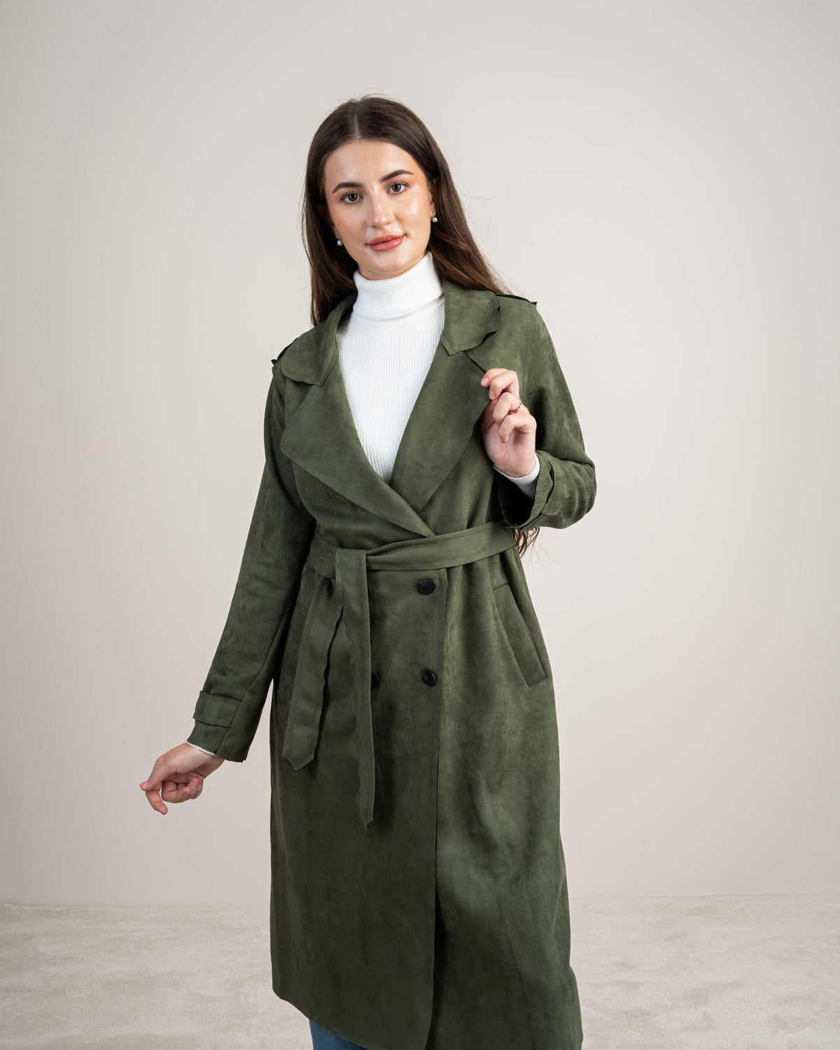 Soft Fabric Trench Coat - With Belt