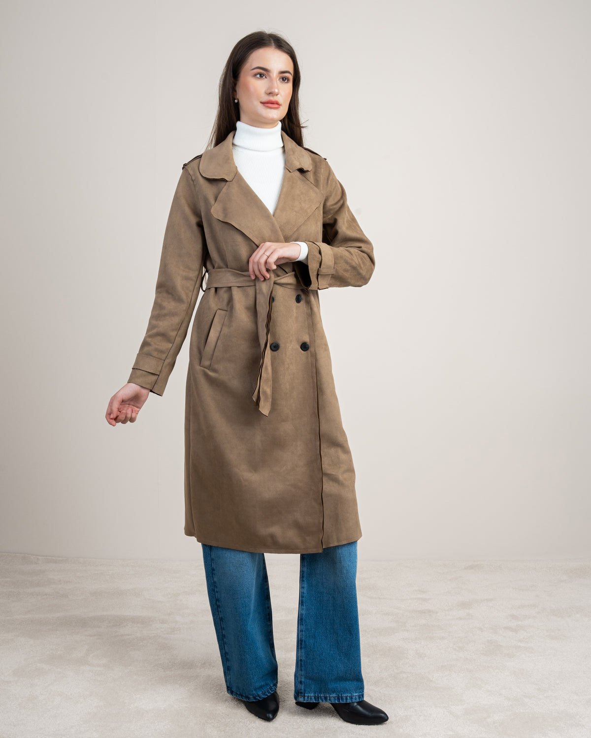 Soft Fabric Trench Coat - With Belt