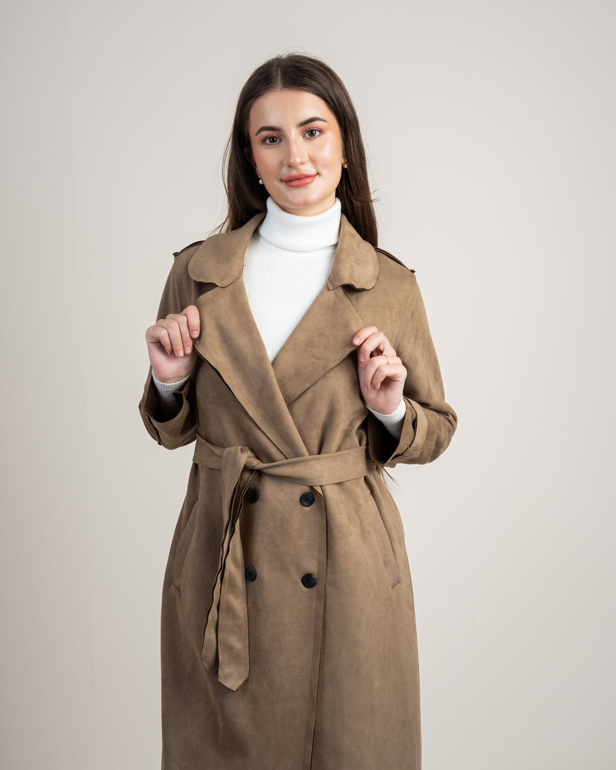 Soft Fabric Trench Coat - With Belt