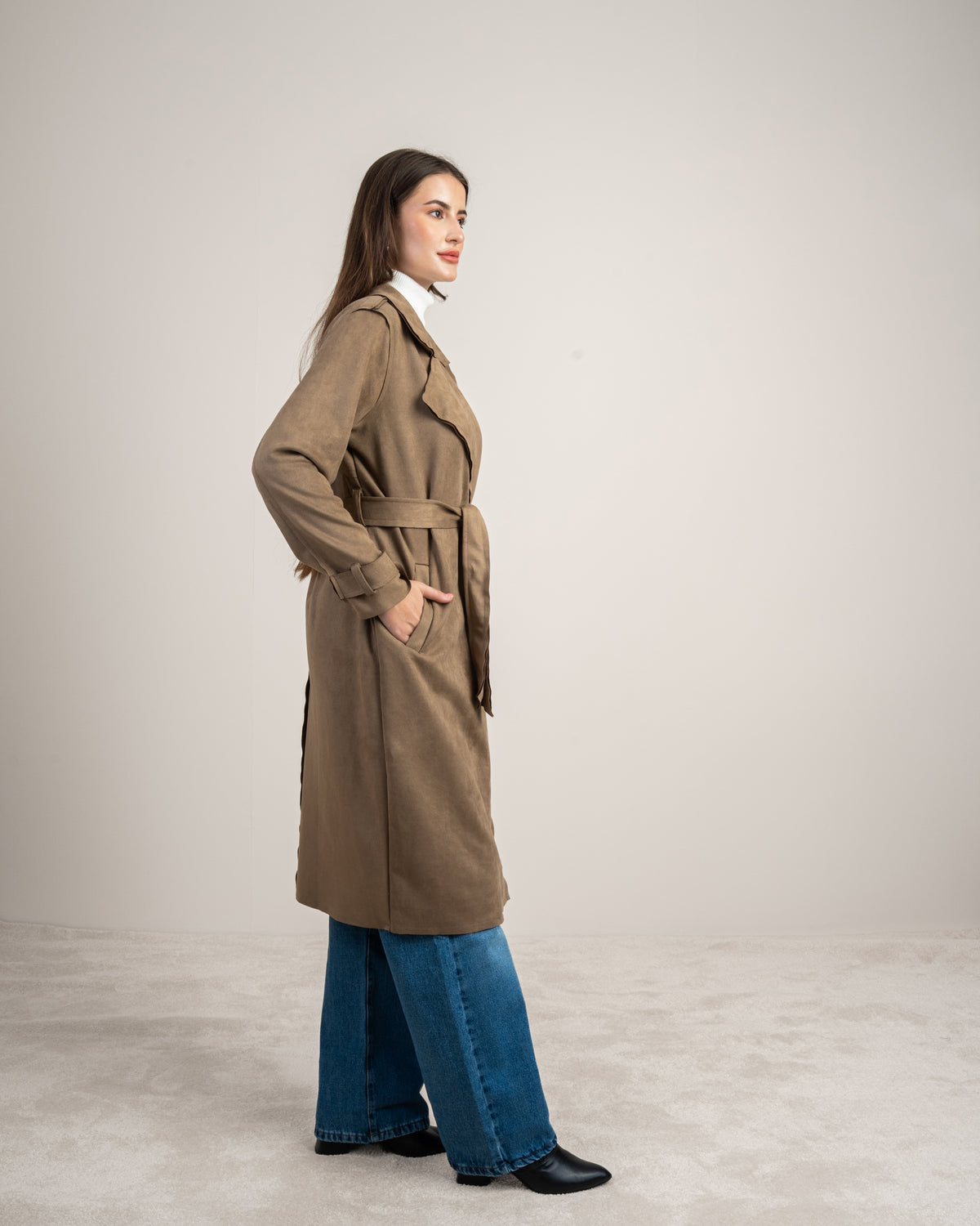 Soft Fabric Trench Coat - With Belt