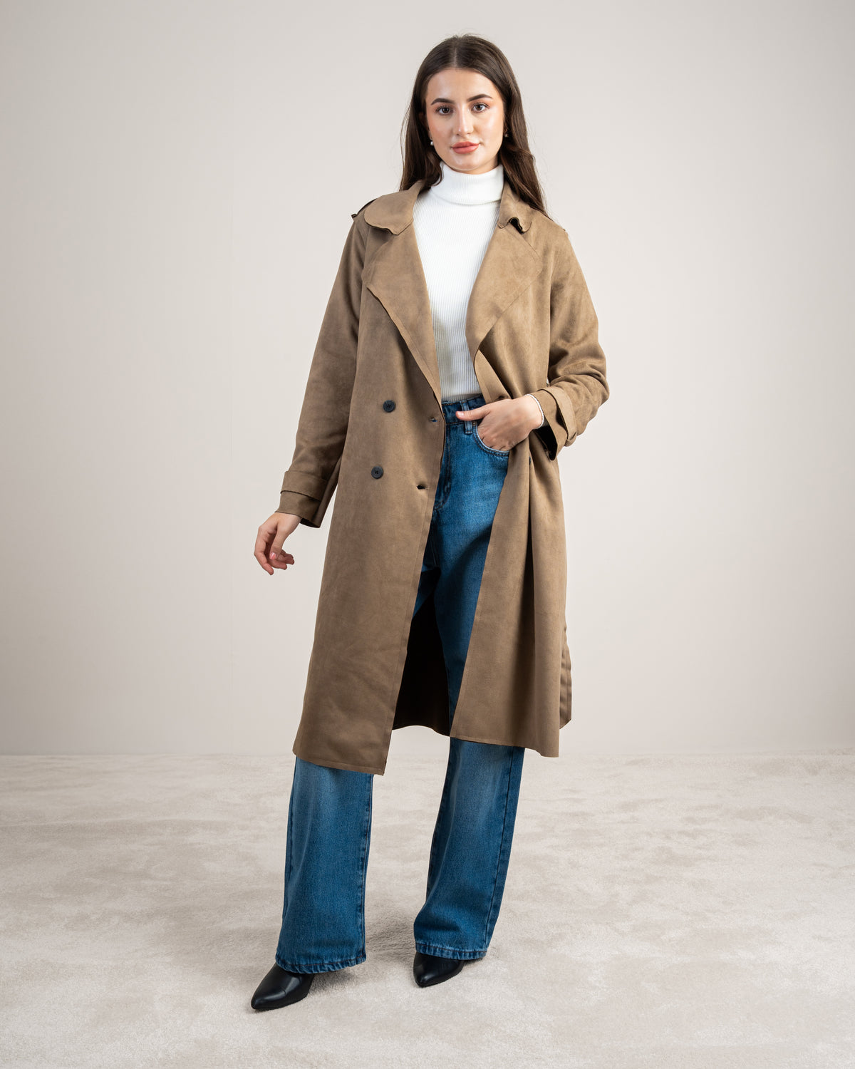 Soft Fabric Trench Coat - With Belt