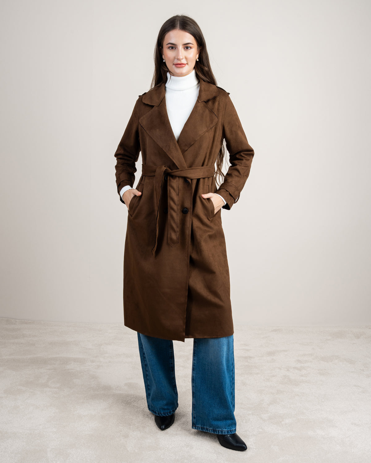 Soft Fabric Trench Coat - With Belt