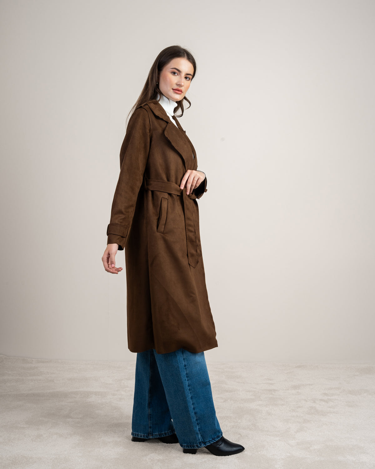 Soft Fabric Trench Coat - With Belt