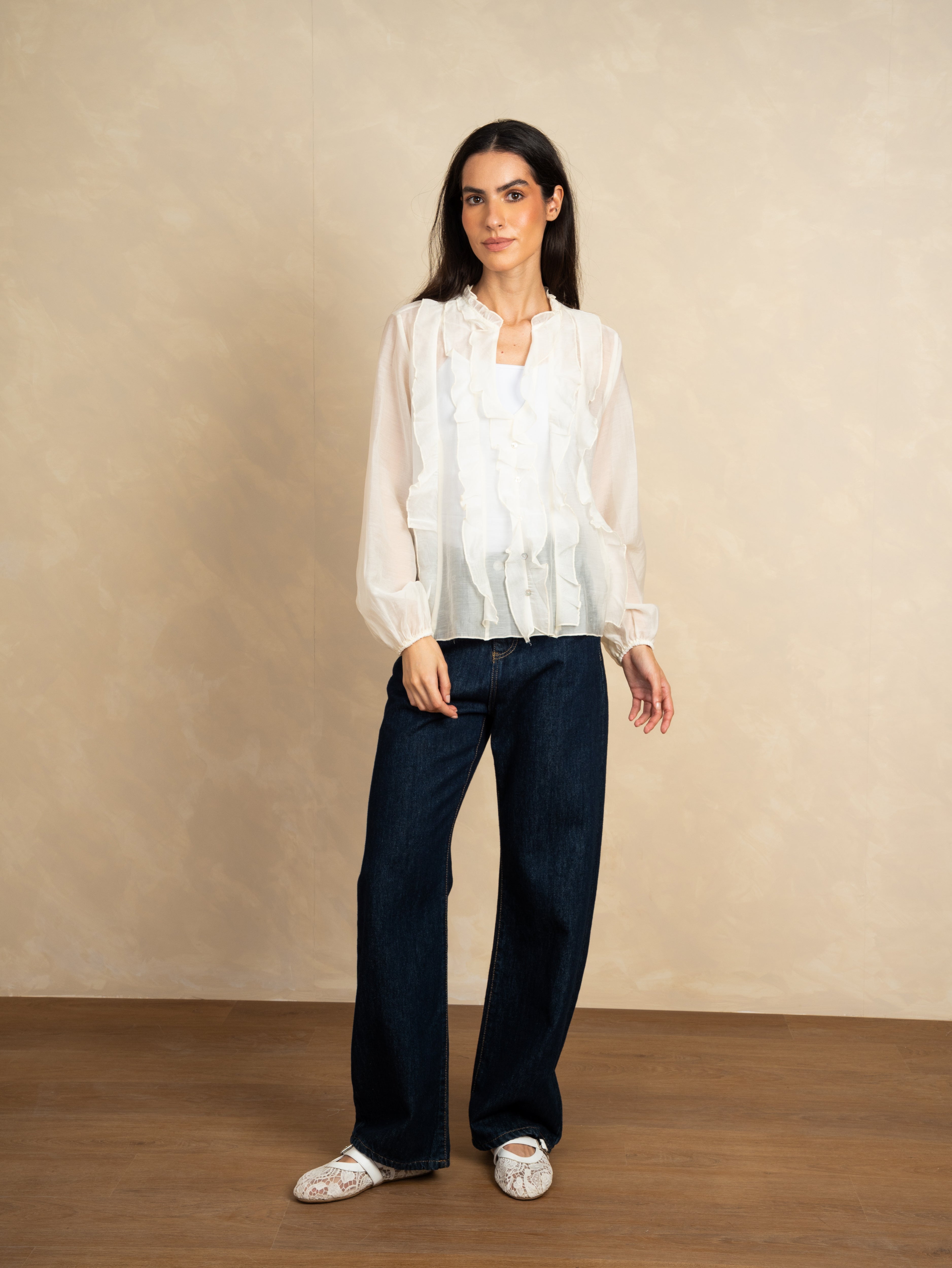 Plain Ruffle Fabric Shirt