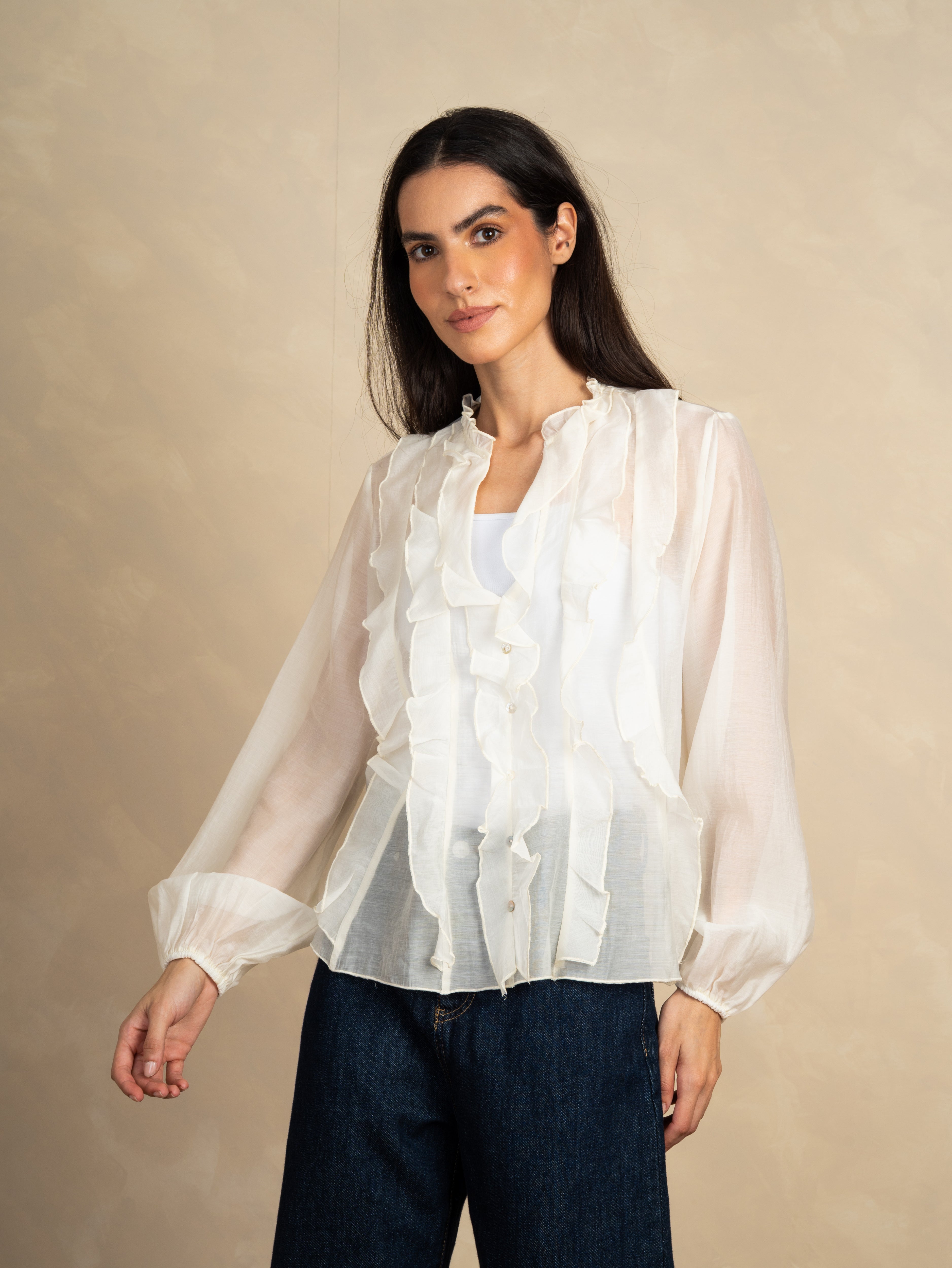 Plain Ruffle Fabric Shirt