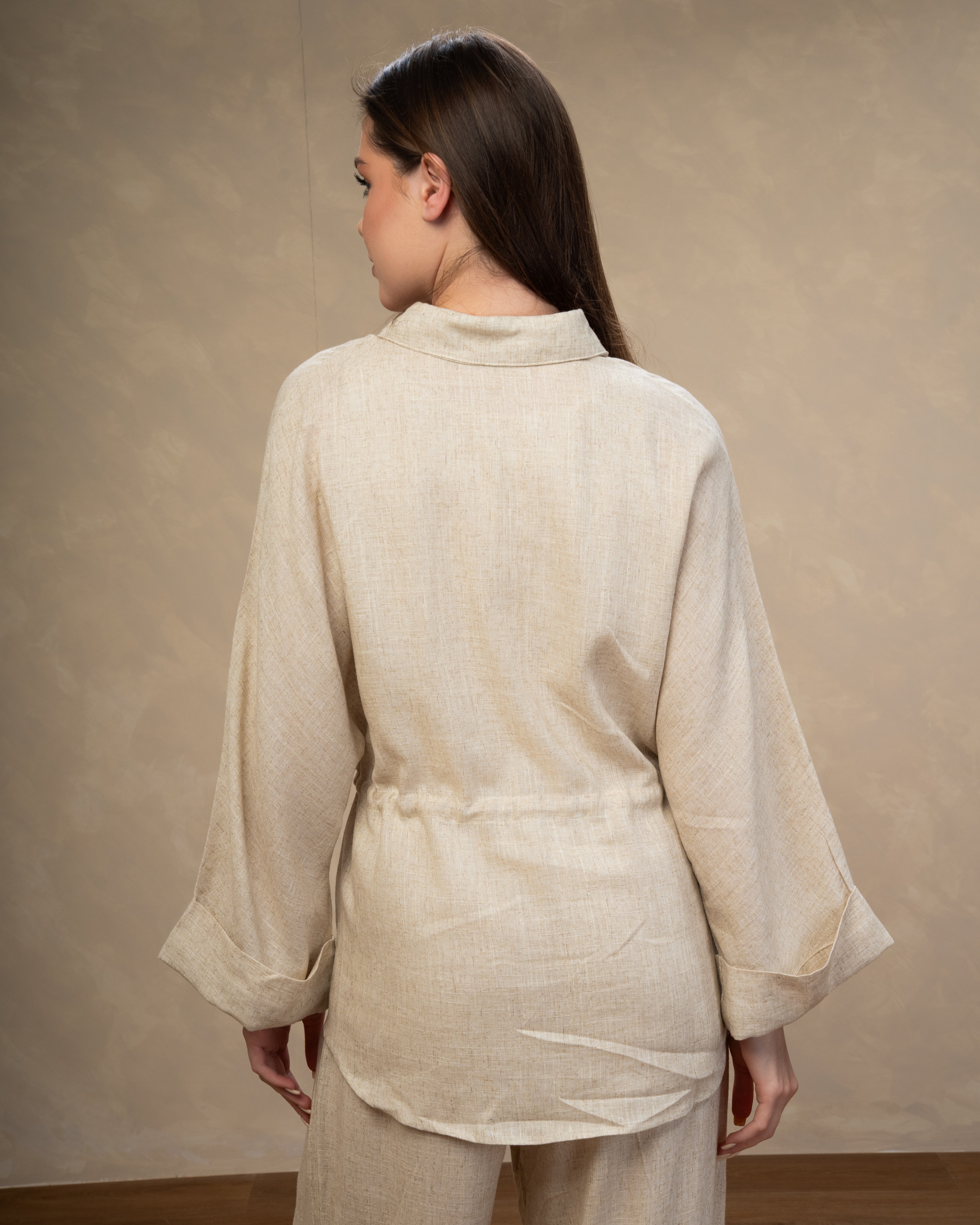 Plain Linen Shirt - With Waist Tie
