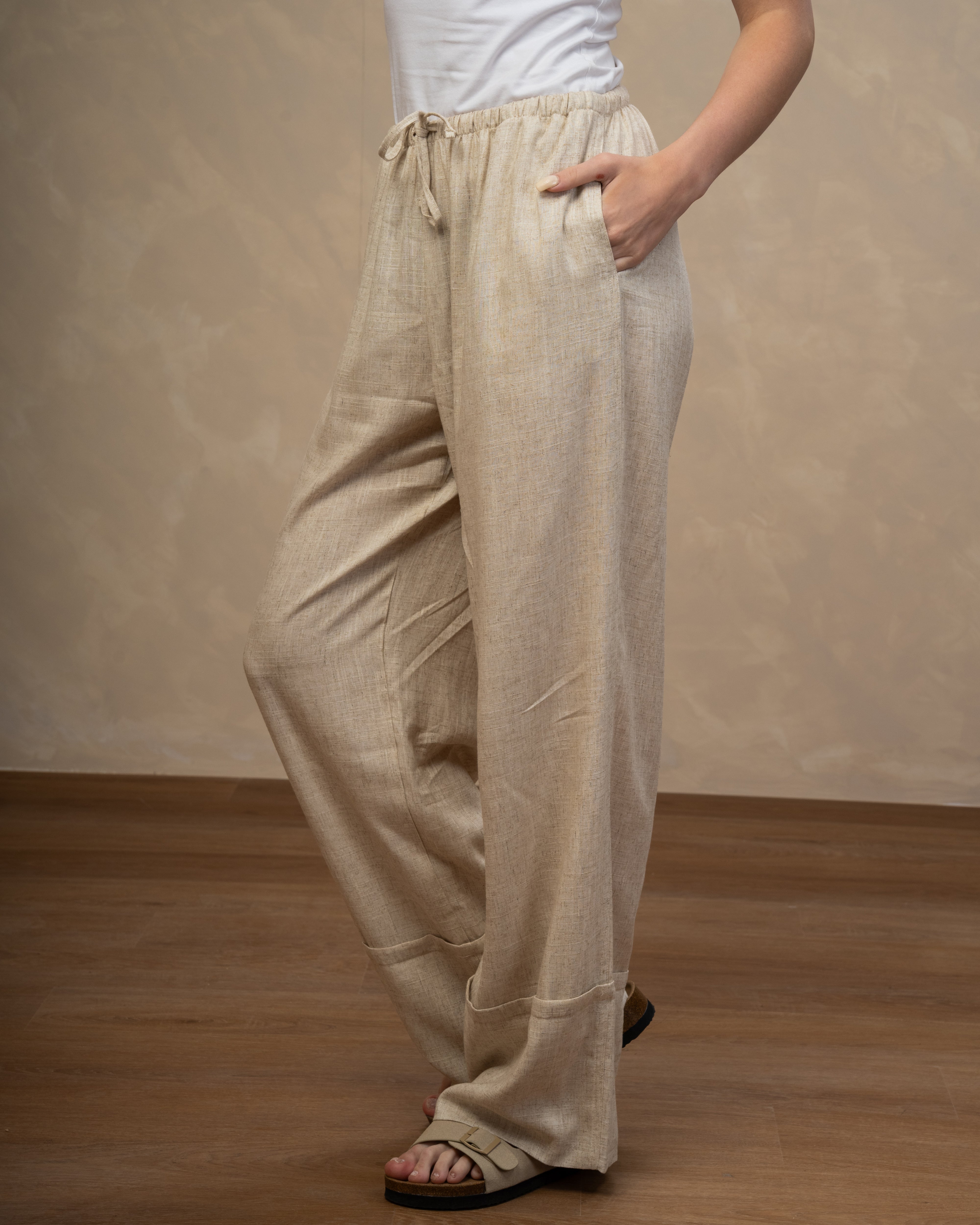 Plain Wide Leg Linen Trouser