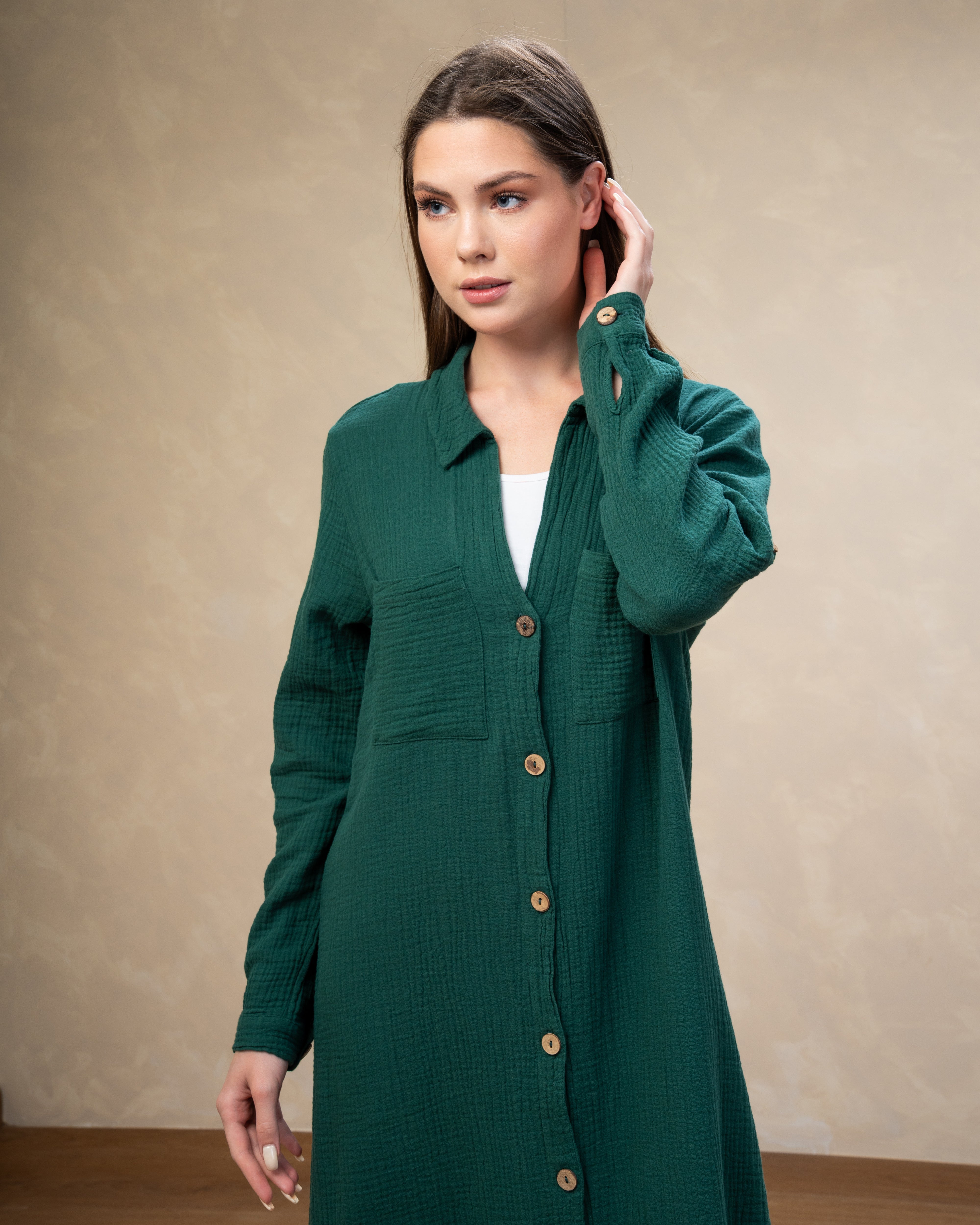 Dress With Chest Pockets - And Wooden Buttons