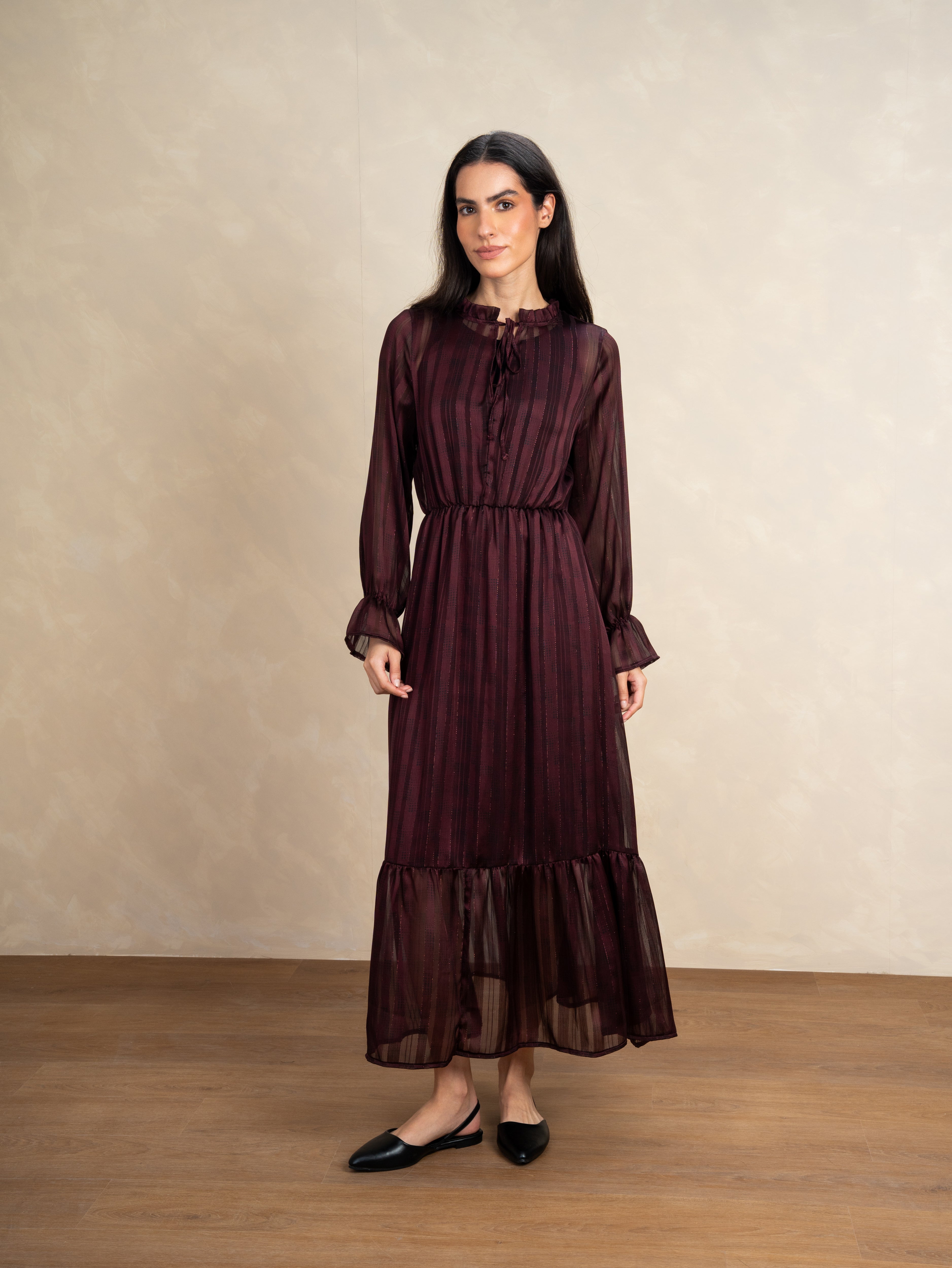 Checked Dress With Elastic Sleeves