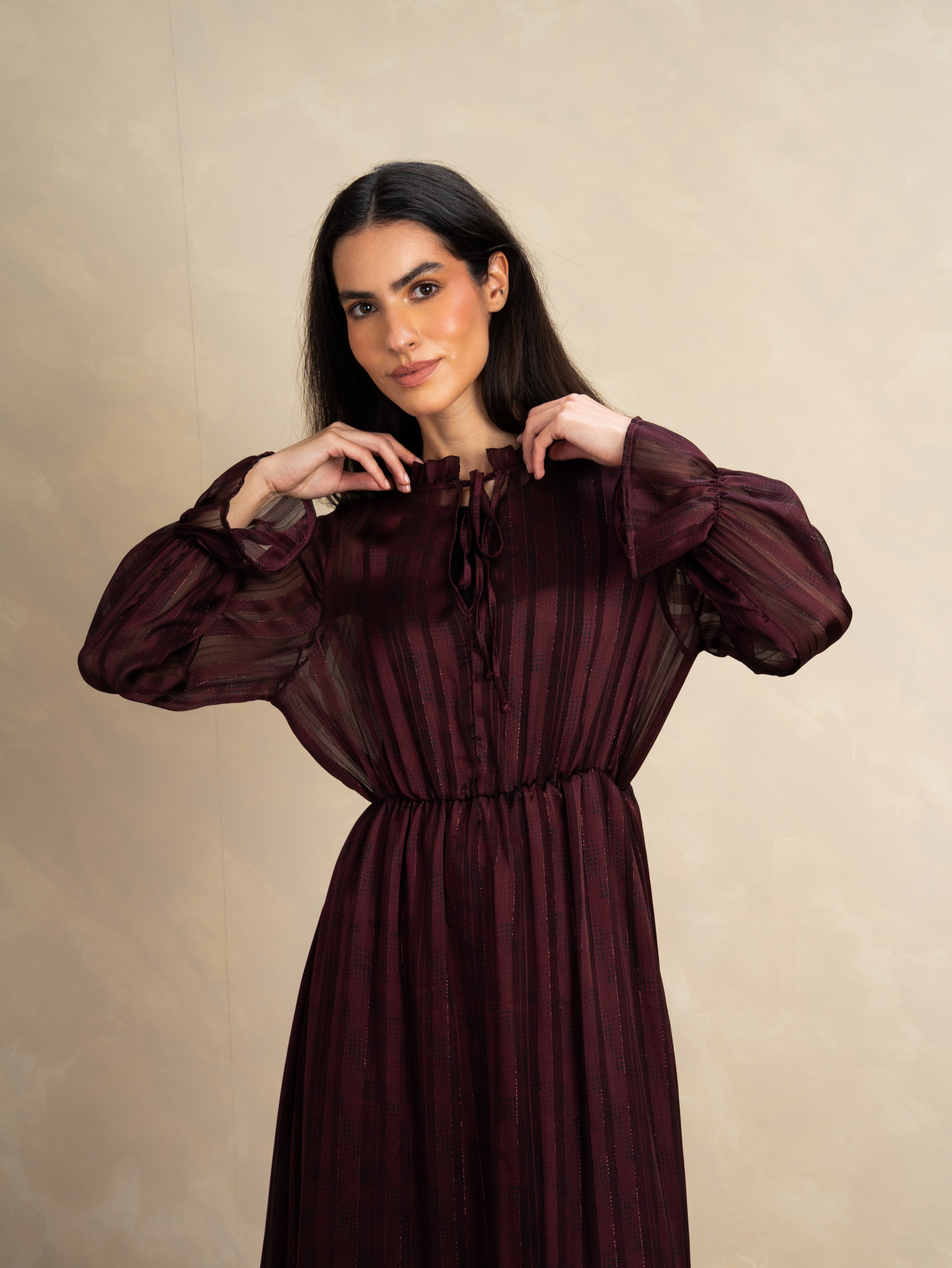 Checked Dress With Elastic Sleeves