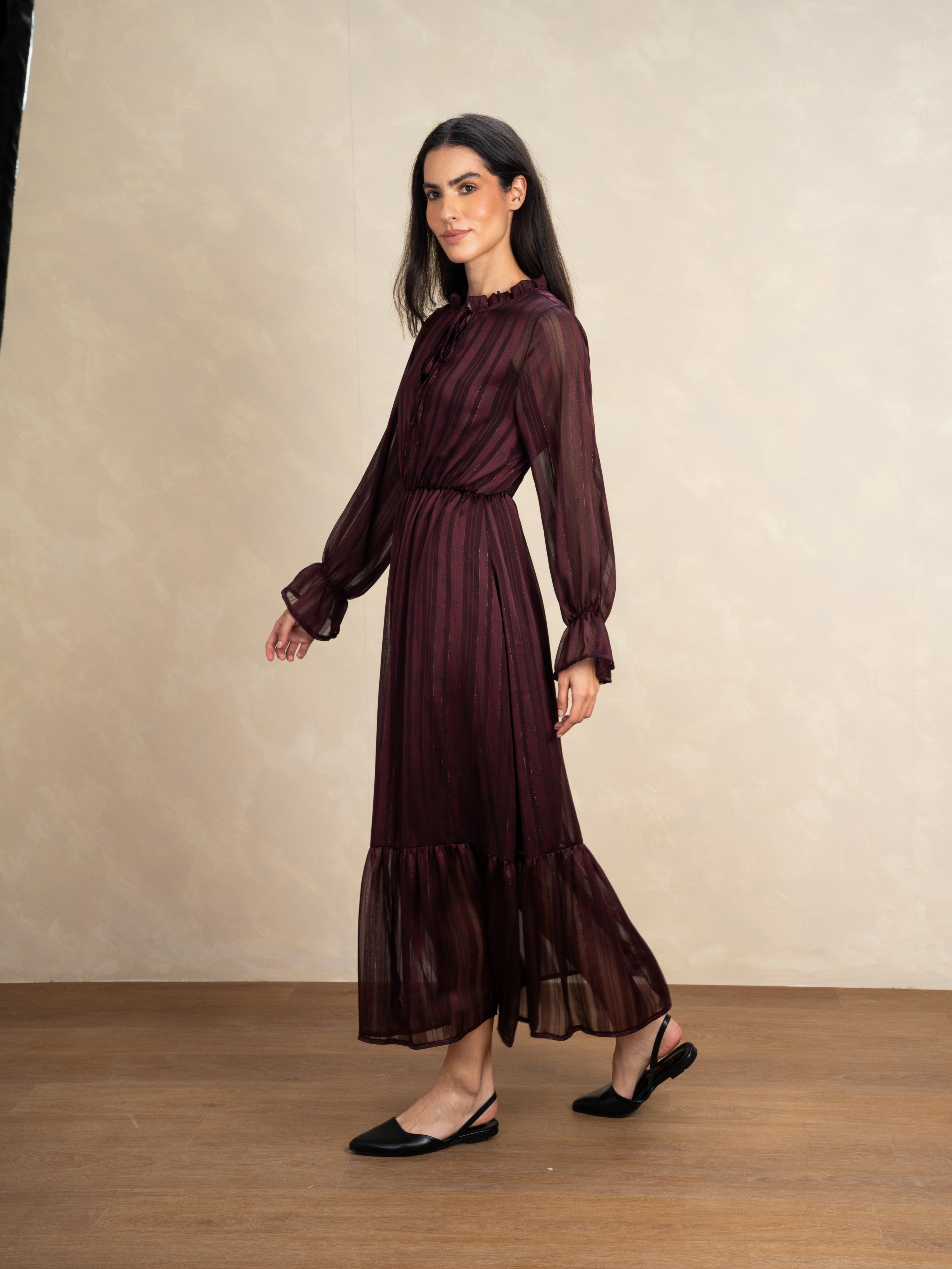 Checked Dress With Elastic Sleeves