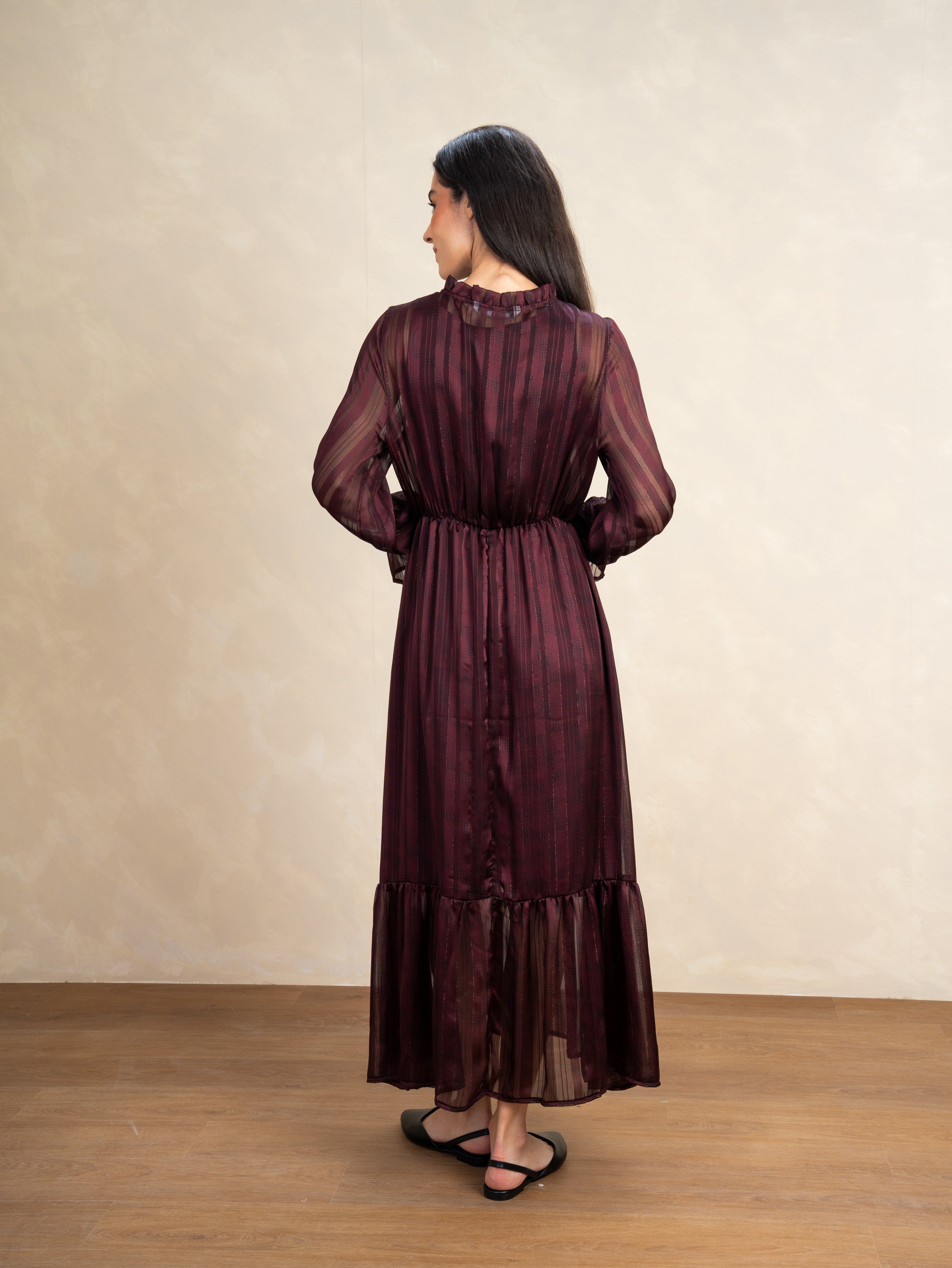 Checked Dress With Elastic Sleeves