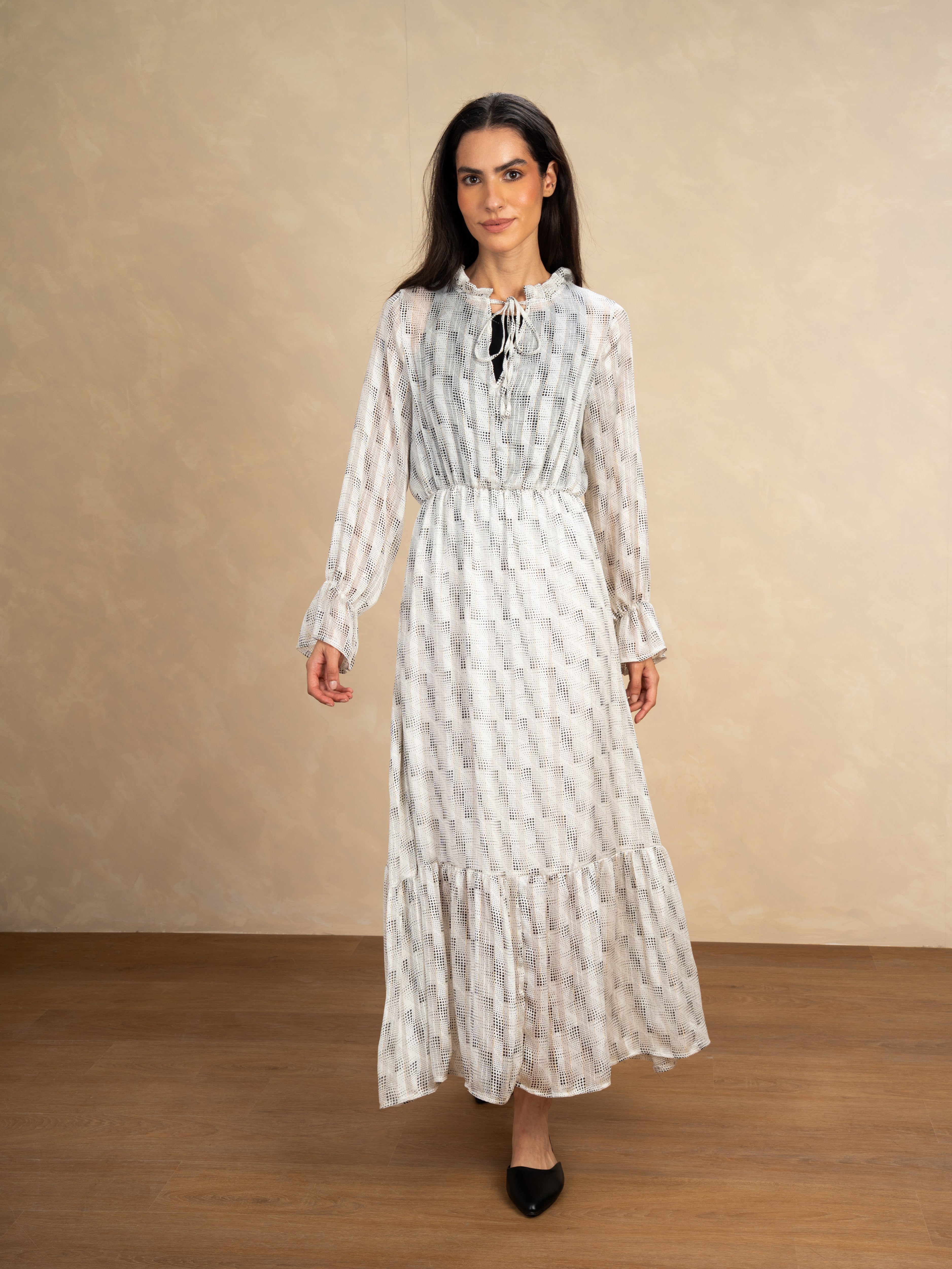Checked Dress With Elastic Sleeves